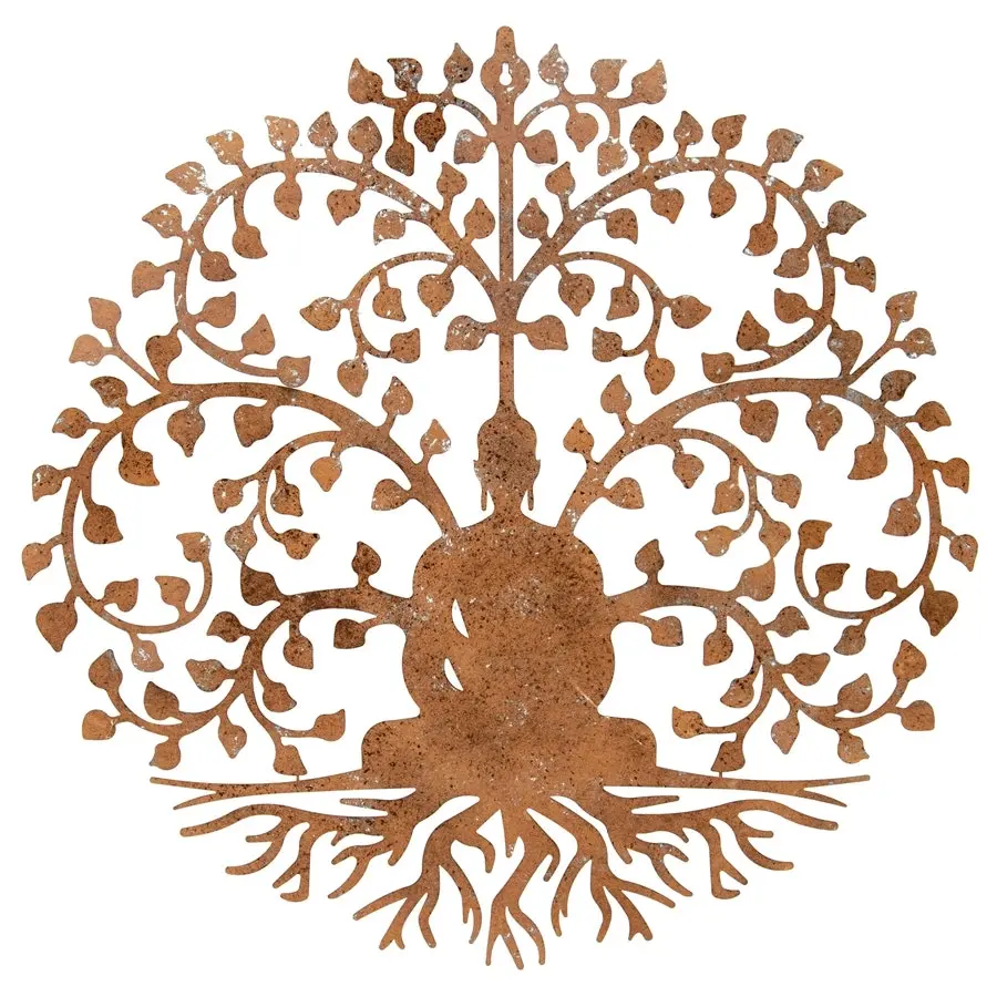 Willow & Silk Laser Cut 61cm Rusty Frameless Buddha Serenity Wall Art