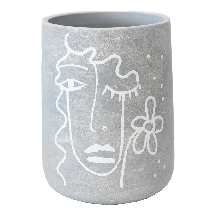 Willow & Silk Line-Face 24cm Grey Cement Flower Pot/Planter