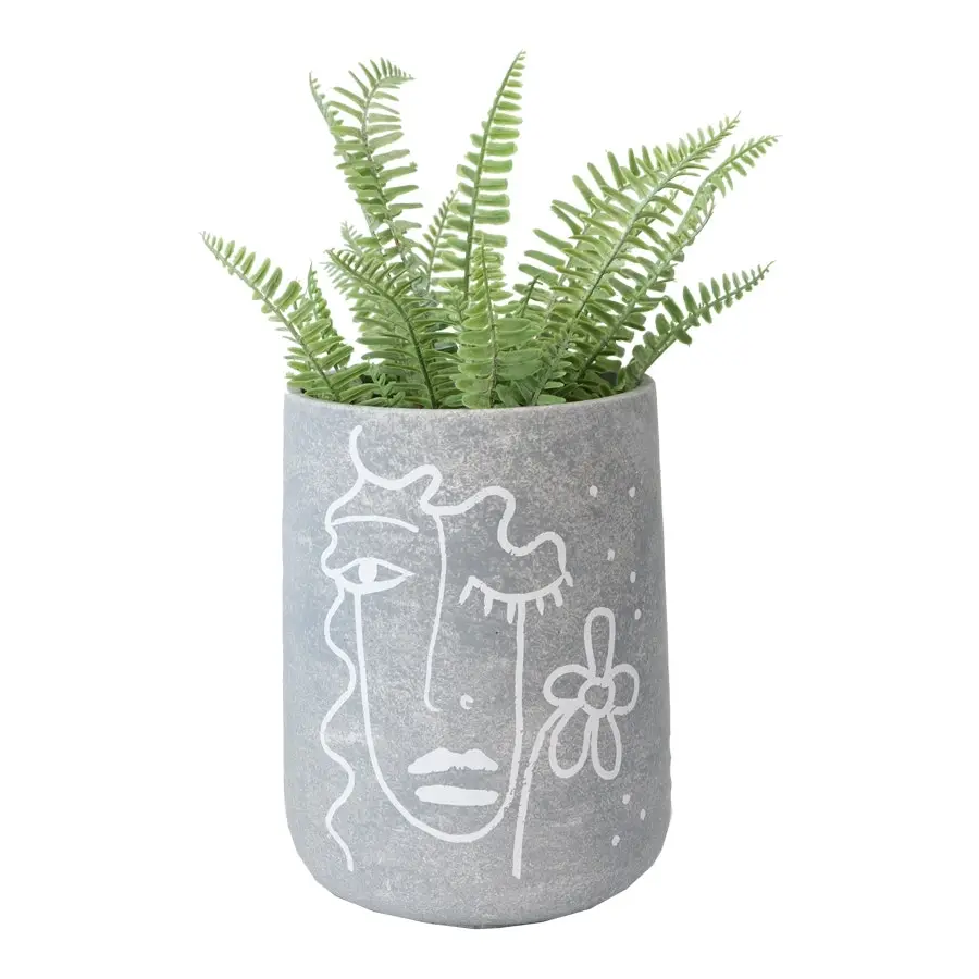 Willow & Silk Line-Face 24cm Grey Cement Flower Pot/Planter