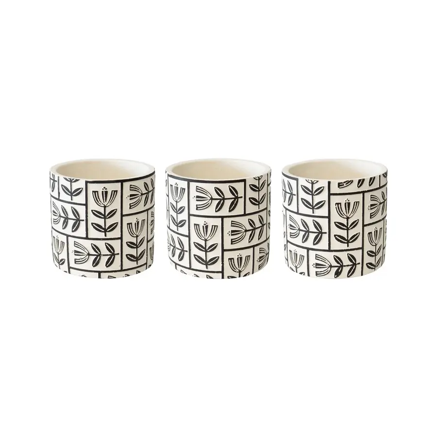 Willow & Silk Cement 11cm Set of 3 Monochrome Leaves Garden Pot/Planters