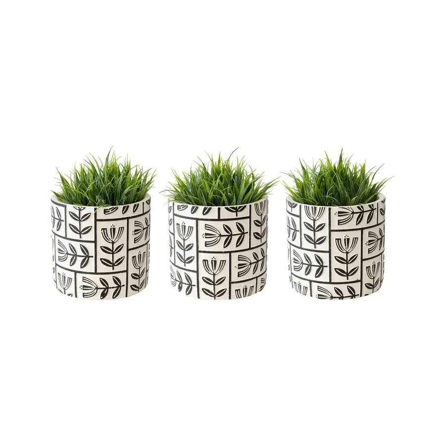 Willow & Silk Cement 11cm Set of 3 Monochrome Leaves Garden Pot/Planters