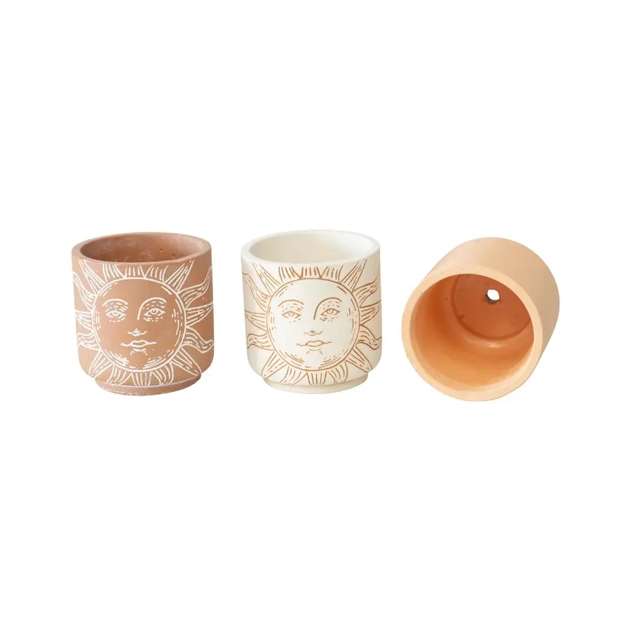 Willow & Silk Cement 11cm Set of 3 Sunfaces Garden Pot/Planters