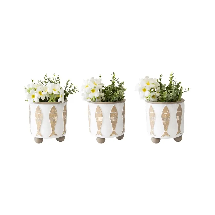 Willow & Silk Footed Beach House w/Fish Planters Set of 3