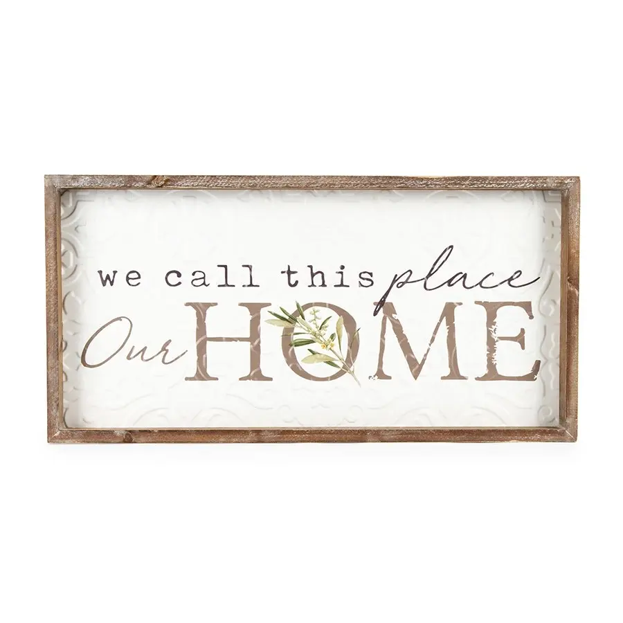 Willow & Silk Timber Framed 60cm Pressed Metal 'Home' Plaque Sign Wall Art