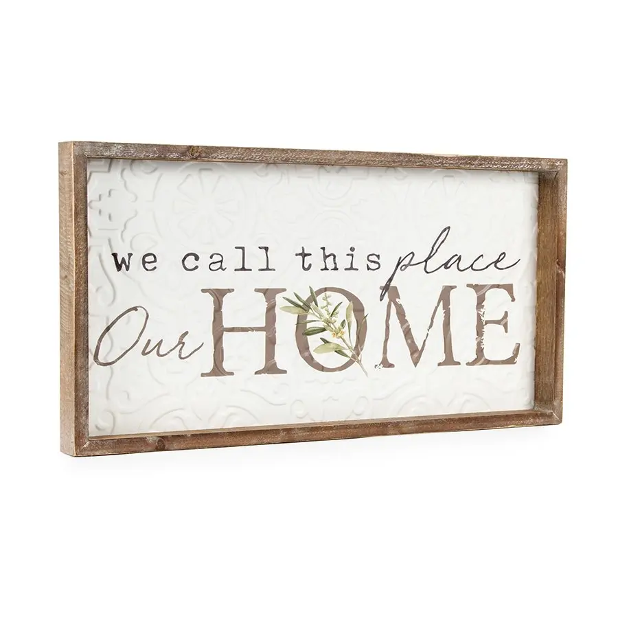 Willow & Silk Timber Framed 60cm Pressed Metal 'Home' Plaque Sign Wall Art