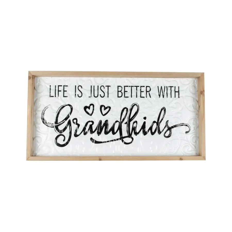 Willow & Silk Pressed Metal Timber Framed 60cm 'Grand Kids' Sign Wall Art