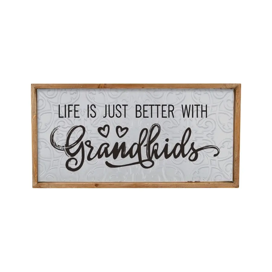 Willow & Silk Pressed Metal Timber Framed 60cm 'Grand Kids' Sign Wall Art