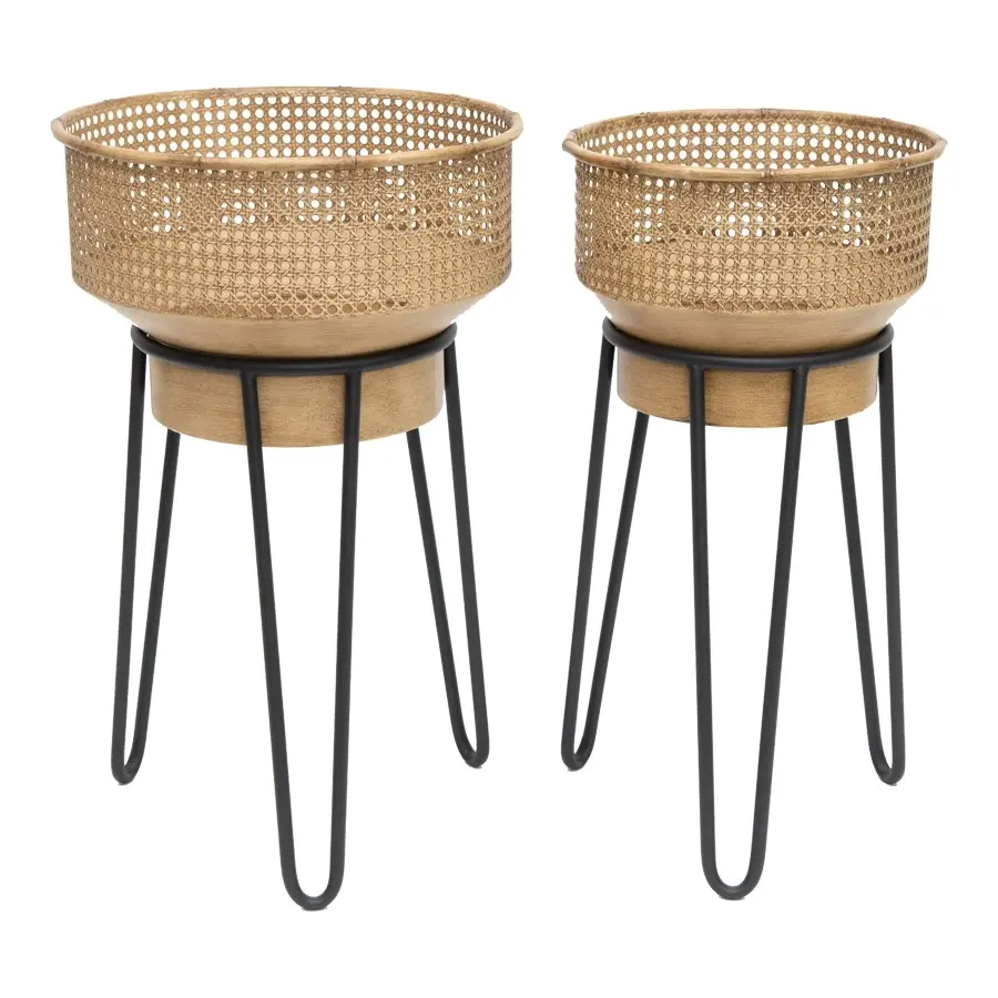 Willow & Silk Metal 65cm/42cm Set of 2 Tropea Tapered Pot/Planter w/Stands