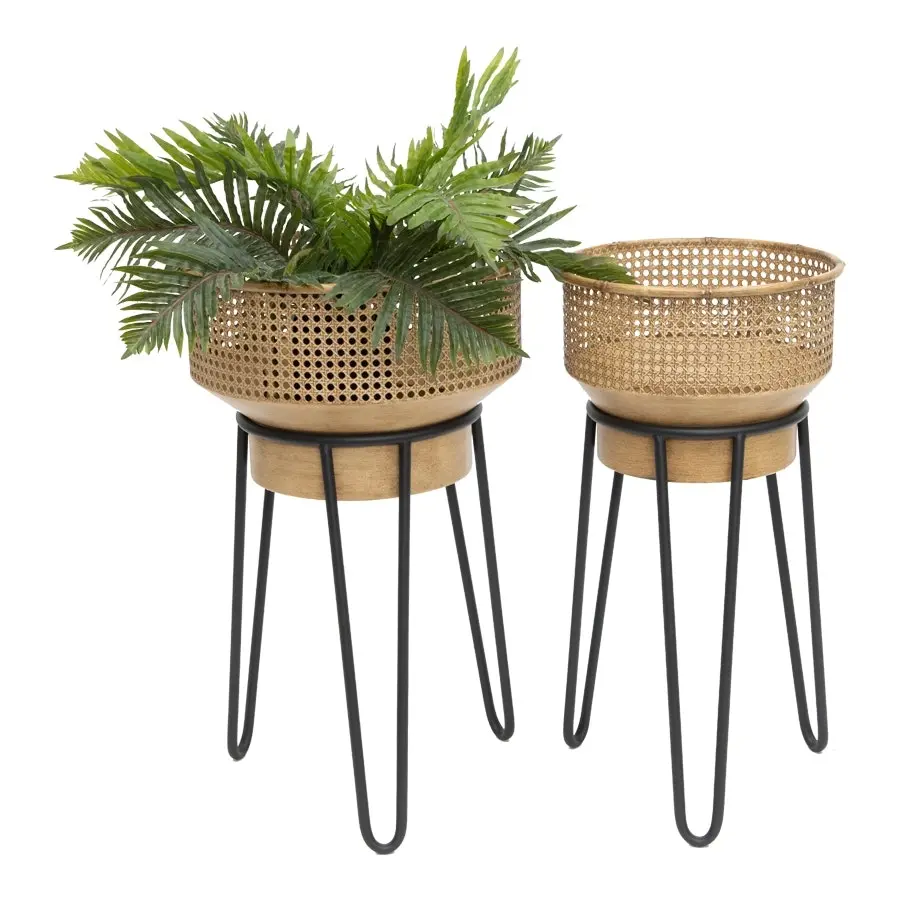 Willow & Silk Metal 65cm/42cm Set of 2 Tropea Tapered Pot/Planter w/Stands