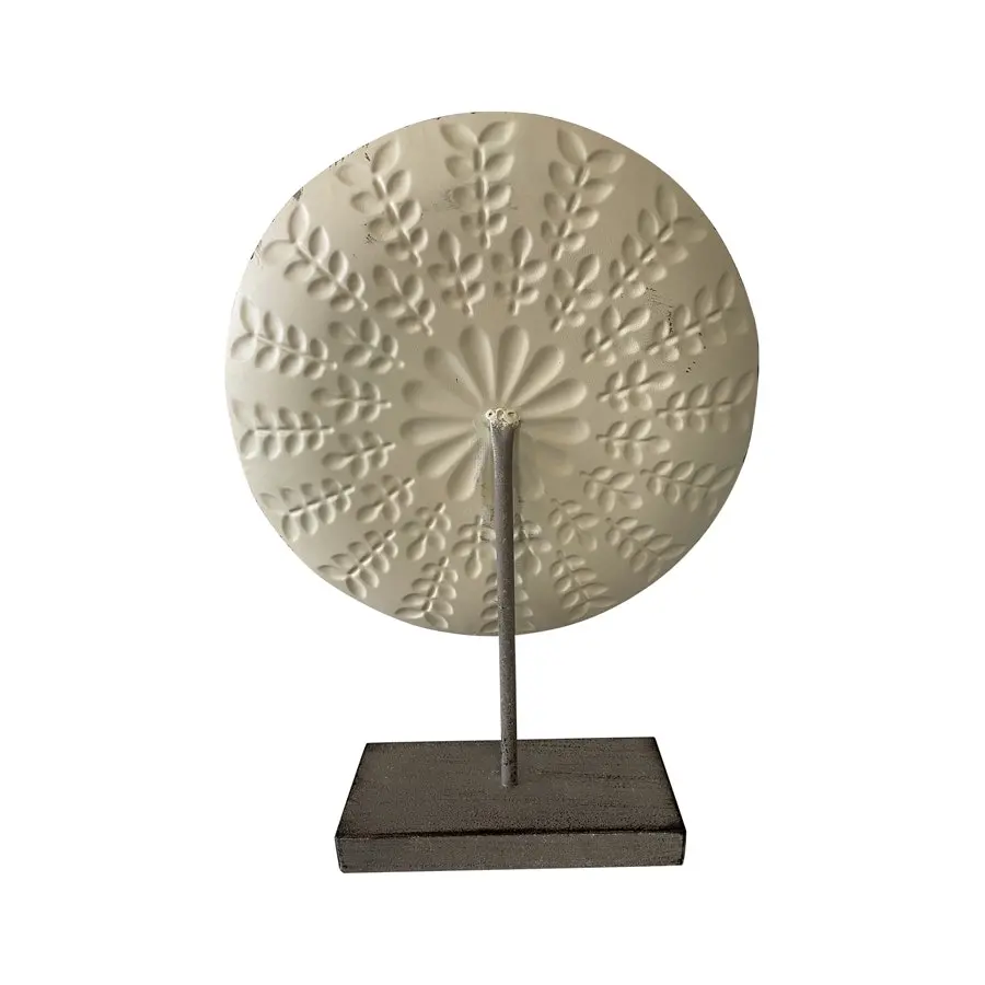 Willow & Silk Metal 40cm White Round Leaves Plaque on Base Ornament