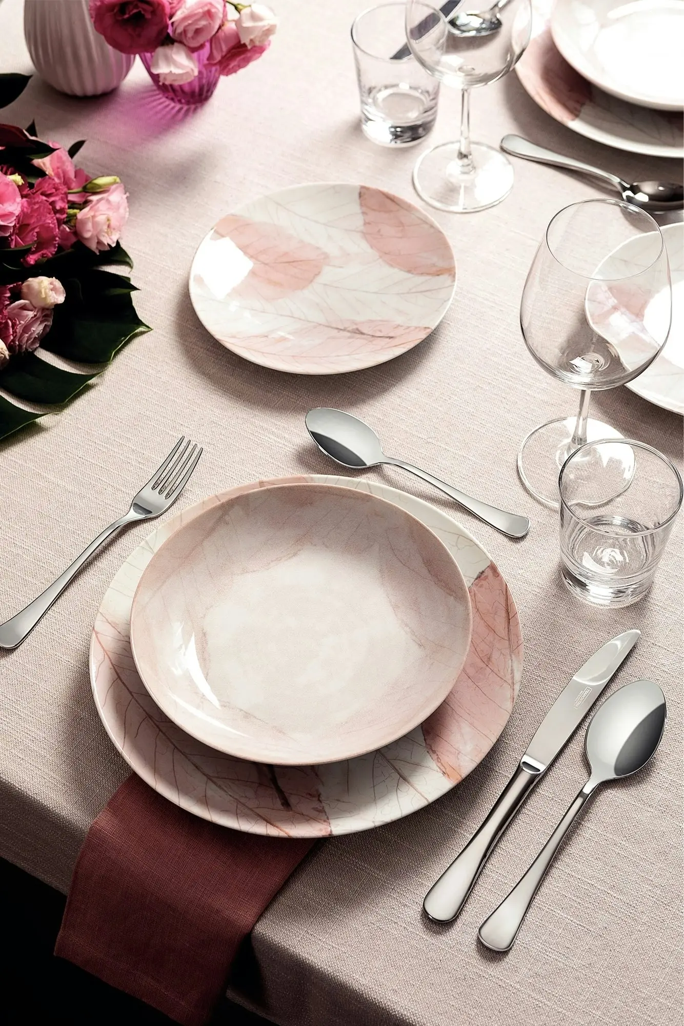 Tramontina Rosé 6-Piece Set Decorated Porcelain Dinner Plate, 28 cm