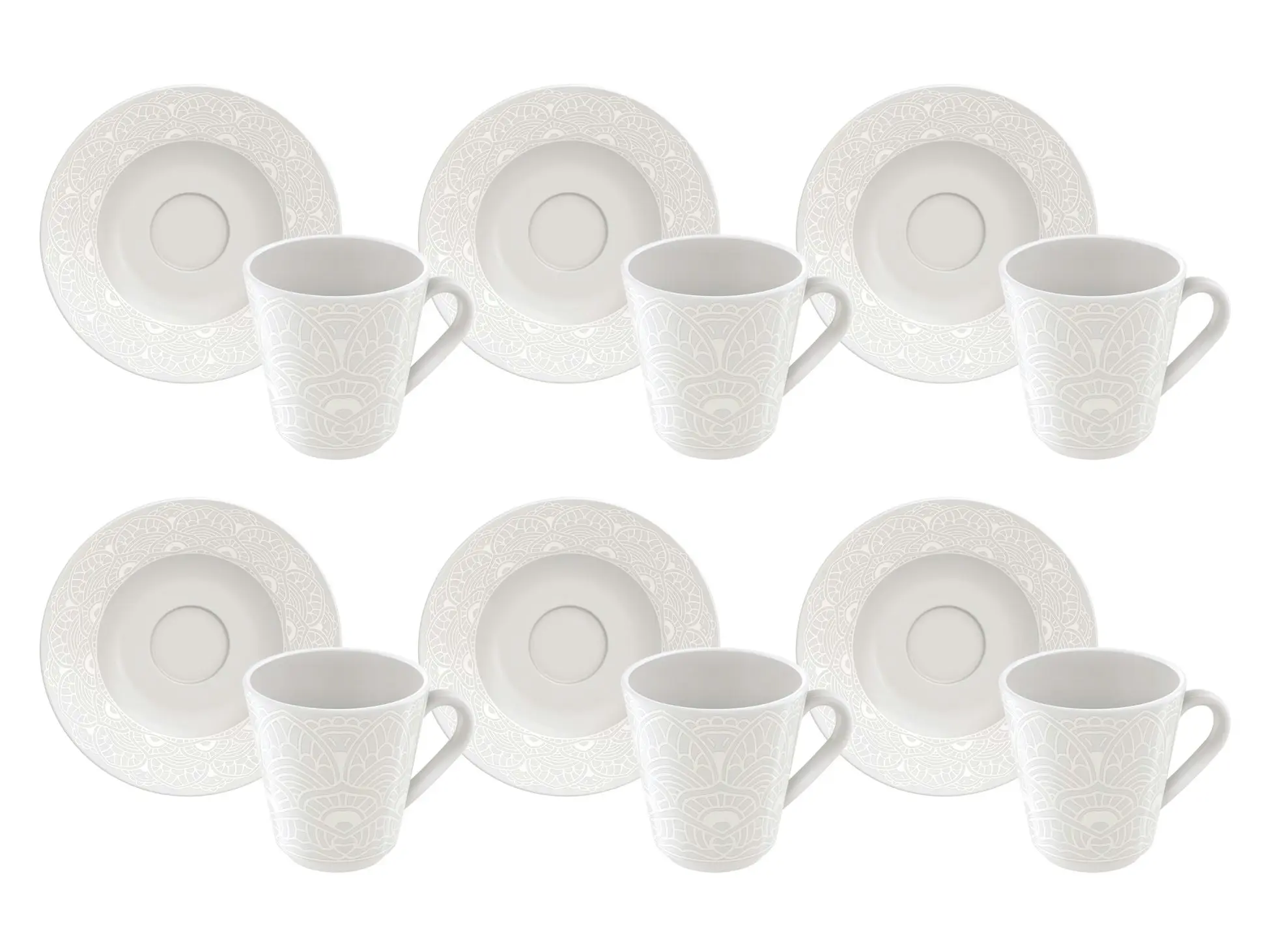 Tramontina Alicia 12-Piece Set of Decorated Porcelain Coffe Cups and Saucers, 70 ml