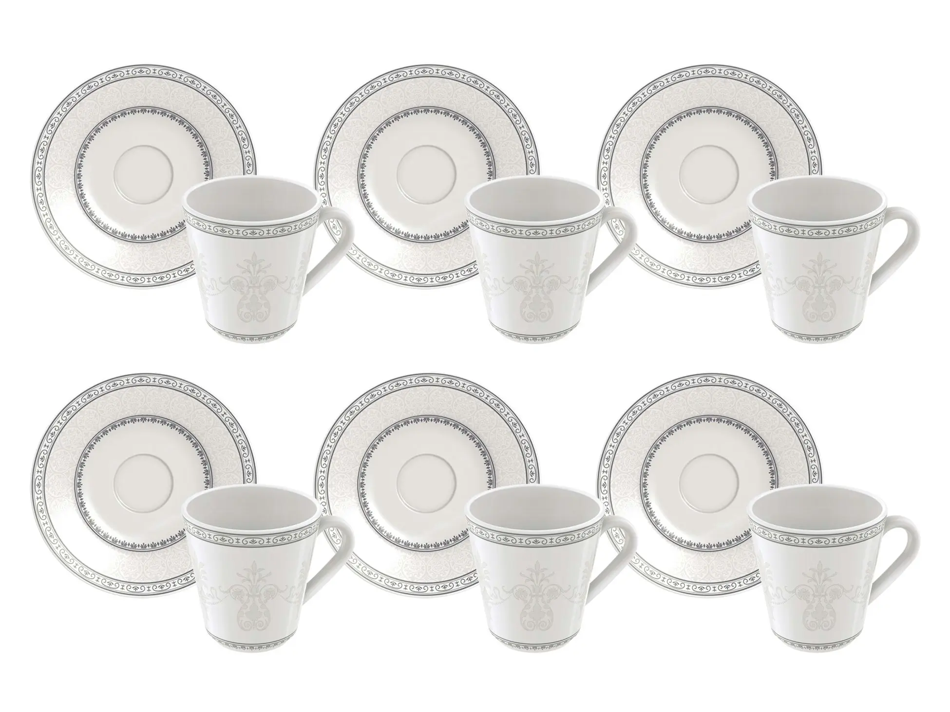 Tramontina Gabrielle 12-Piece Set of Decorated Porcelain Coffee Cups and Saucers, 70 ml