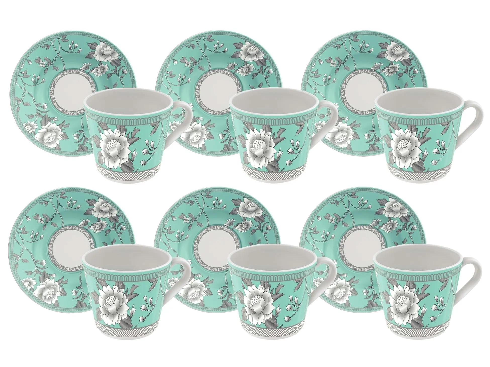 Tramontina Helen 12-Piece Set of Decorated Porcelain Tea Cups and Saucers, 185 ml