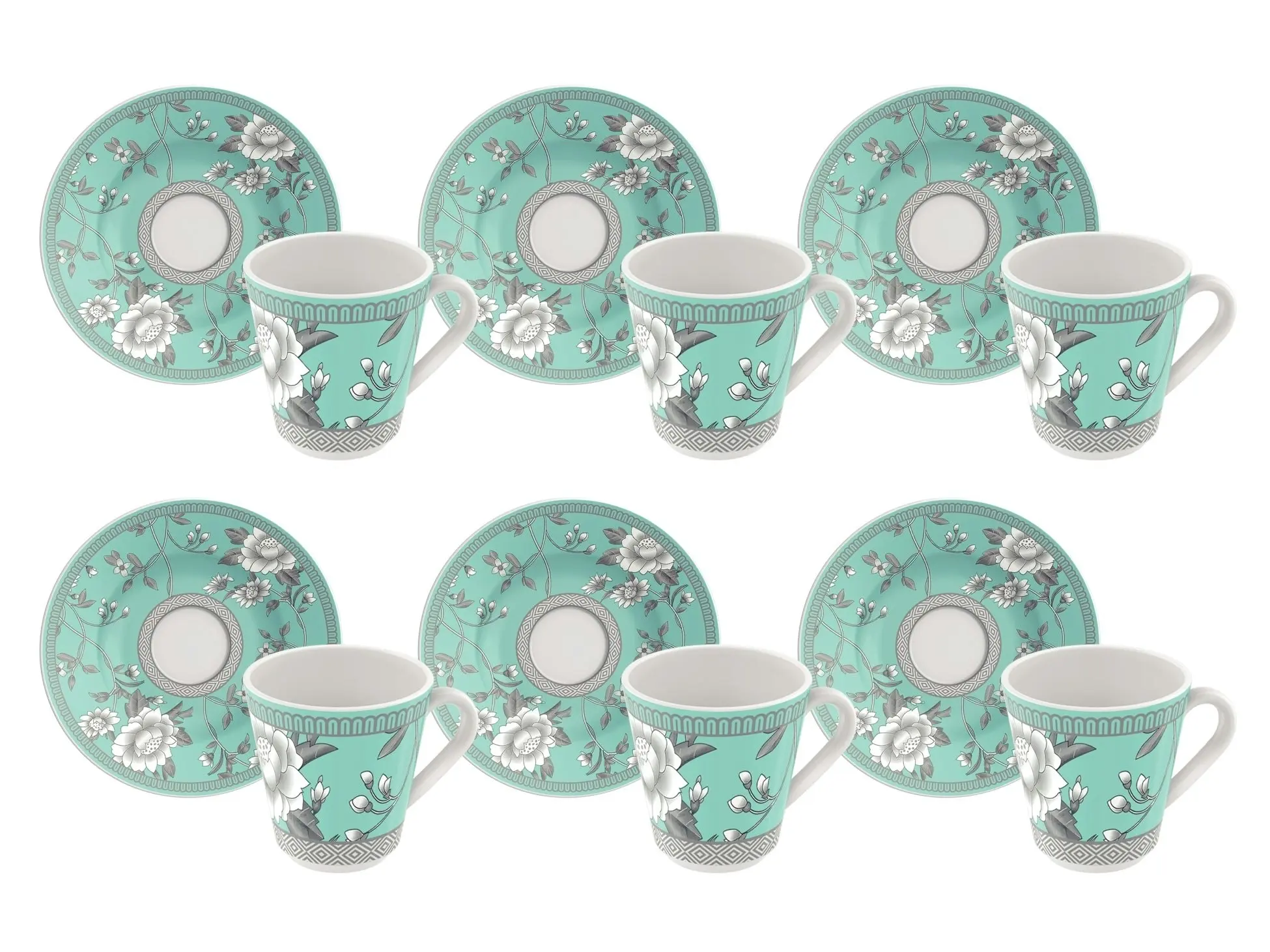 Tramontina Helen 12-Piece Set of Decorated Porcelain Coffee Cups and Saucers, 70 ml