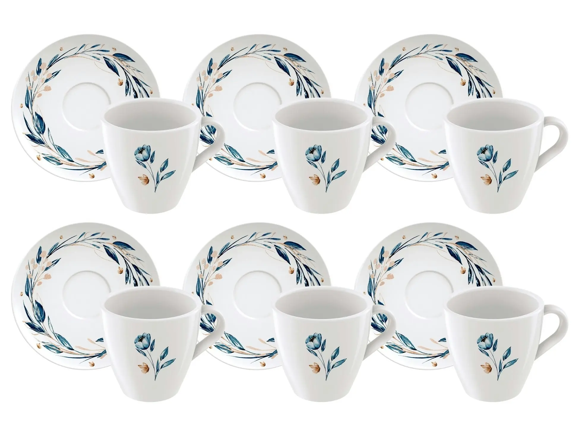 Tramontina Ana Flor 6-Piece Decorated Porcelain Cup and Saucer Set