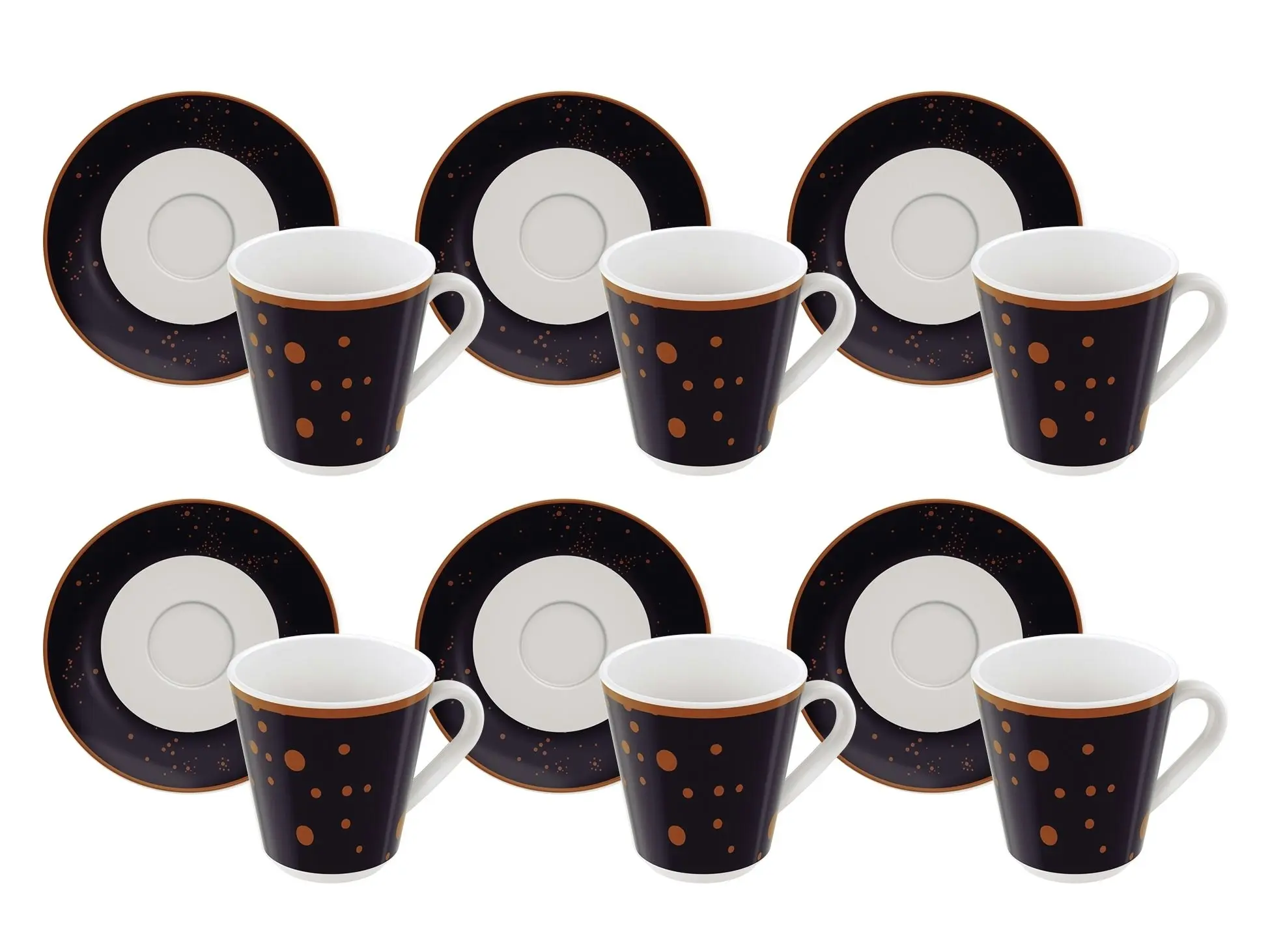 Tramontina Valentina 12-Piece Set of Decorated Porcelain Coffee Cups and Saucers, 70 ml