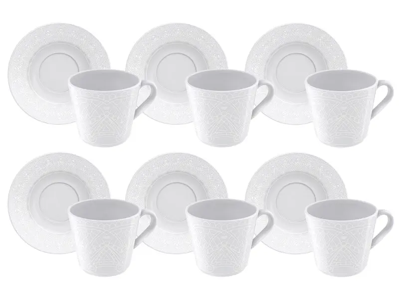 Tramontina Alicia 12-Piece Set of Decorated Porcelain Tea Cups and Saucers, 185 ml