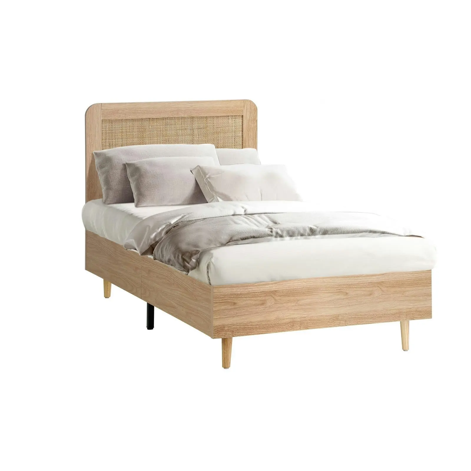 Oikiture Bed Frame Single Size Wooden Bed Platform Genuine Rattan