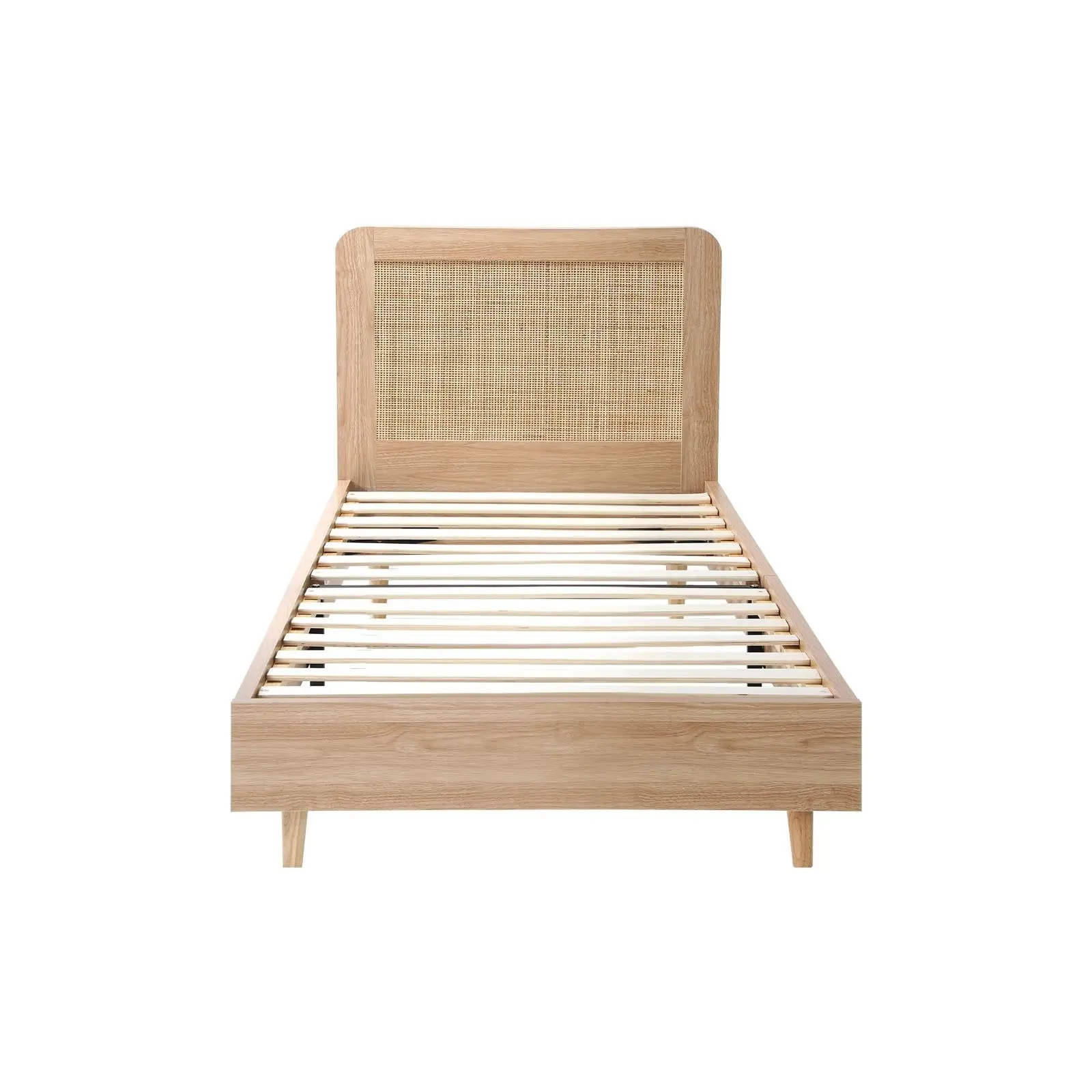 Oikiture Bed Frame Single Size Wooden Bed Platform Genuine Rattan