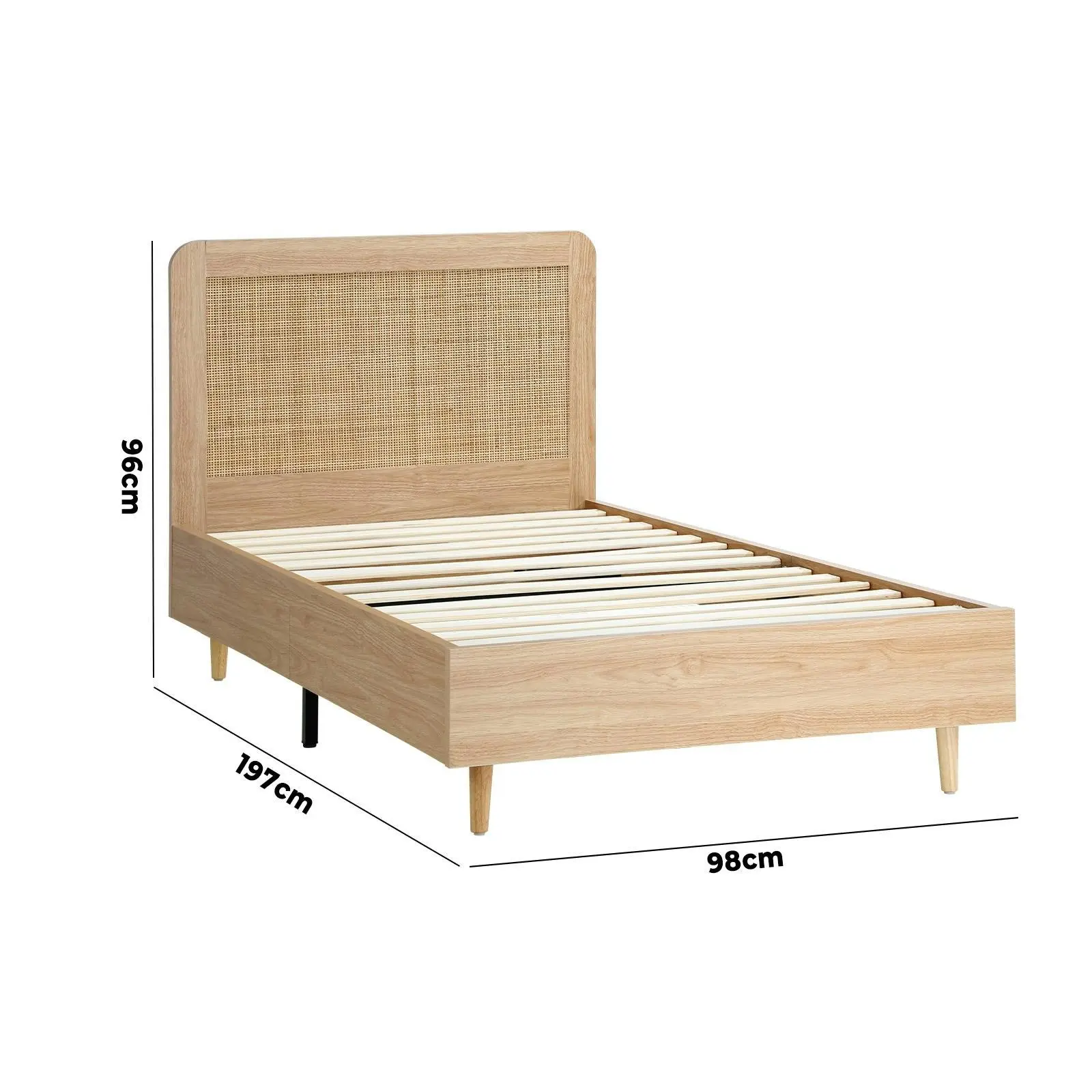 Oikiture Bed Frame Single Size Wooden Bed Platform Genuine Rattan