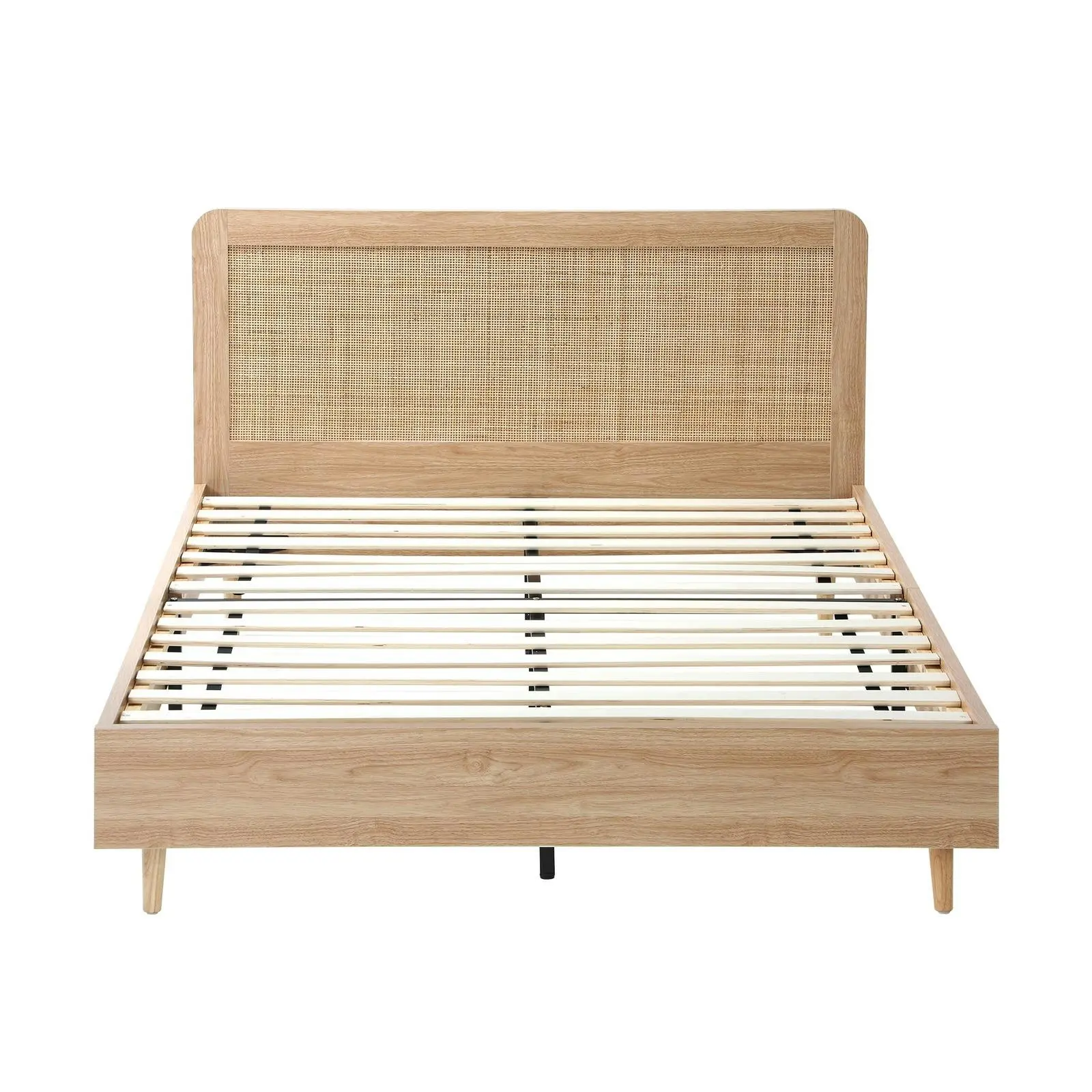 Oikiture Bed Frame Queen Size Wooden Bed Platform Genuine Rattan