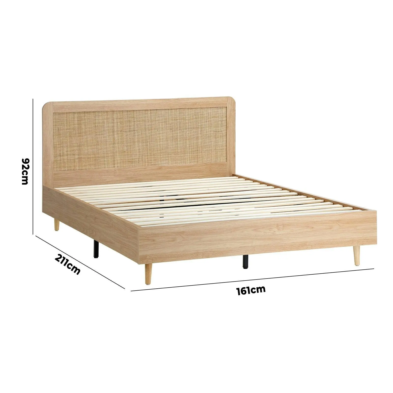 Oikiture Bed Frame Queen Size Wooden Bed Platform Genuine Rattan