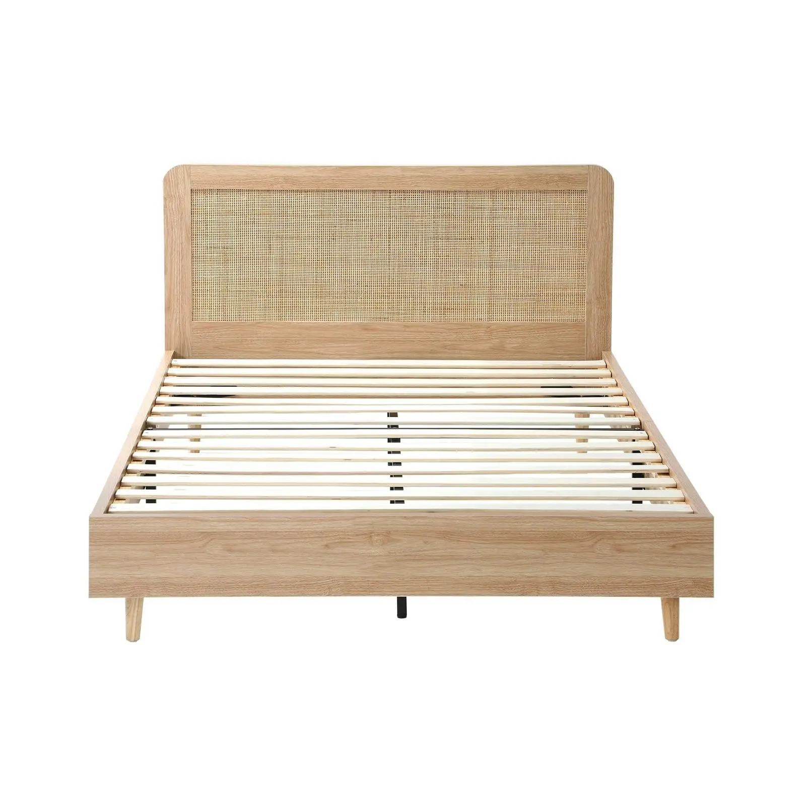 Oikiture Bed Frame Double Size Wooden Bed Platform Genuine Rattan