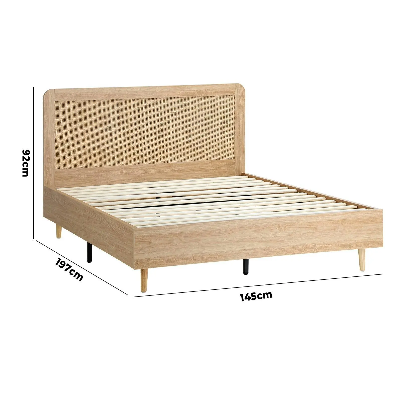 Oikiture Bed Frame Double Size Wooden Bed Platform Genuine Rattan