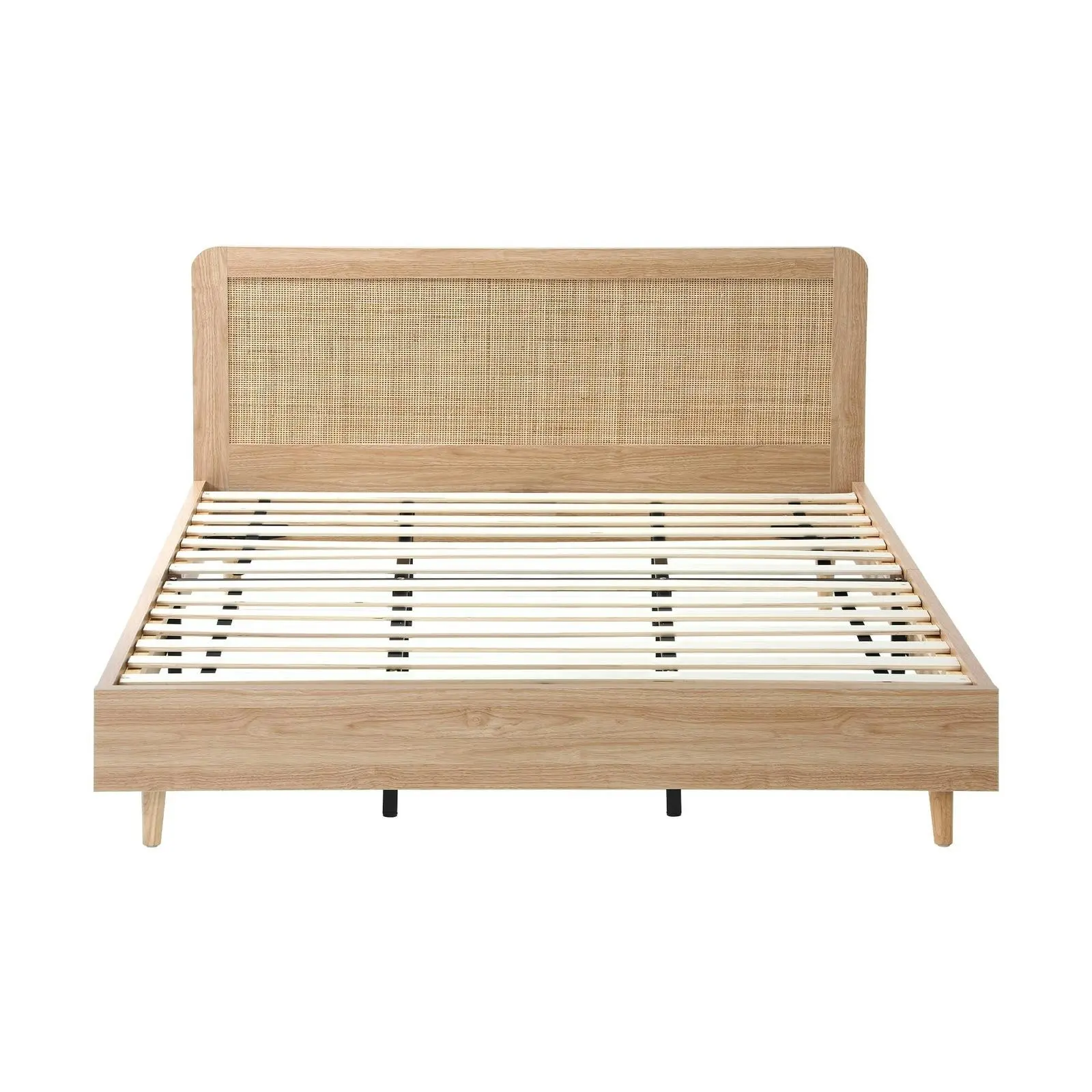 Oikiture Bed Frame King Size Wooden Bed Platform Genuine Rattan