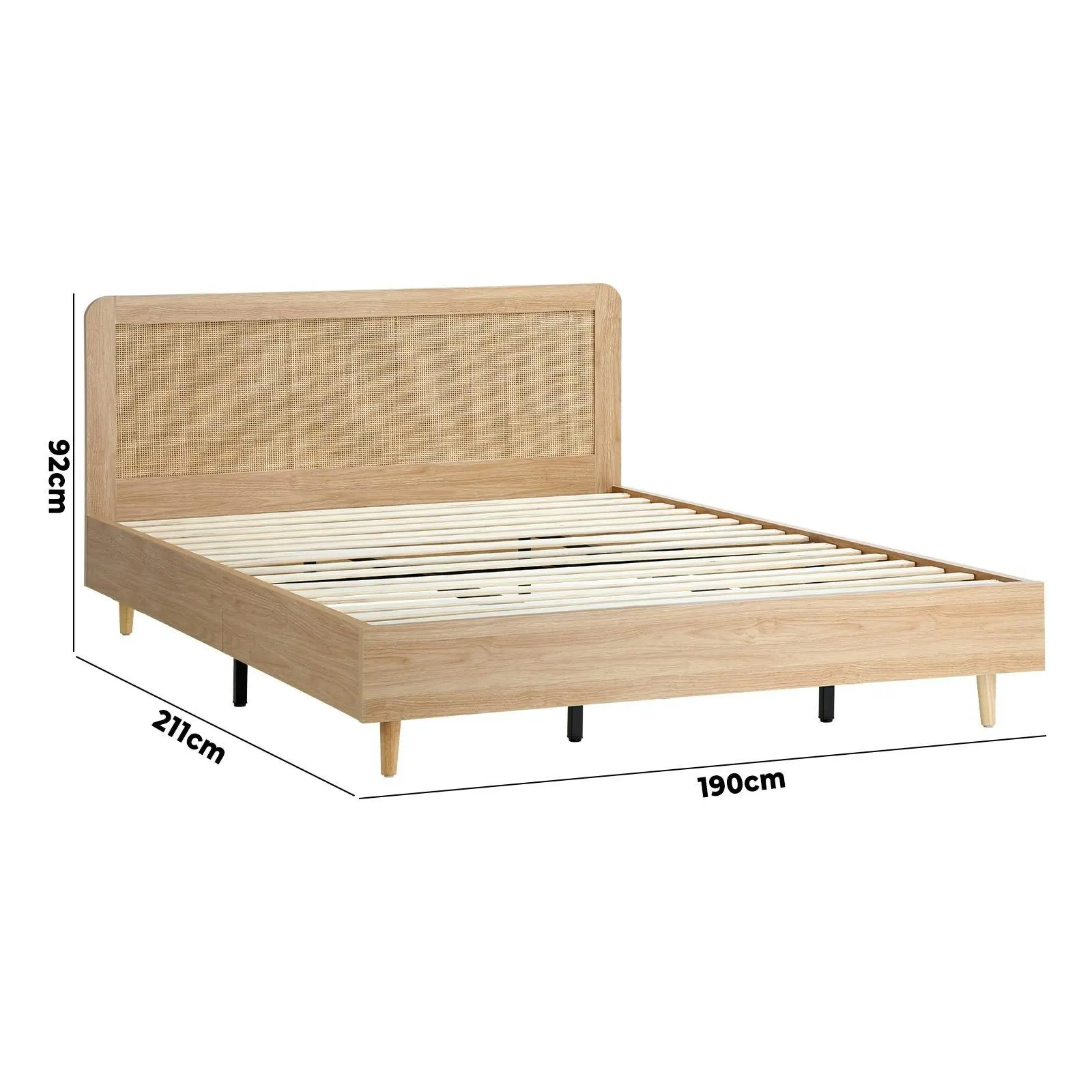 Oikiture Bed Frame King Size Wooden Bed Platform Genuine Rattan