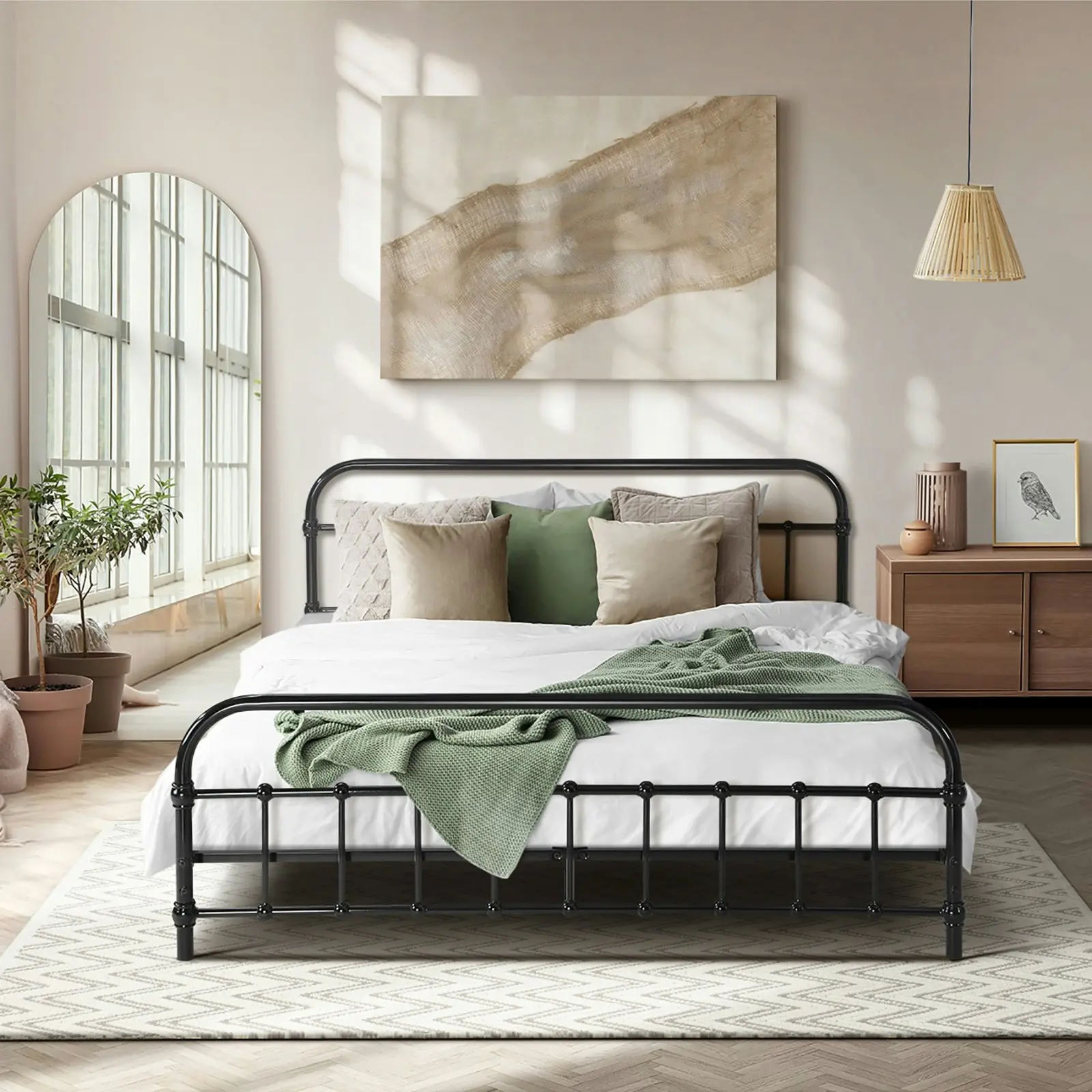 Oikiture Metal Bed Frame Queen Size Bed Base Platform