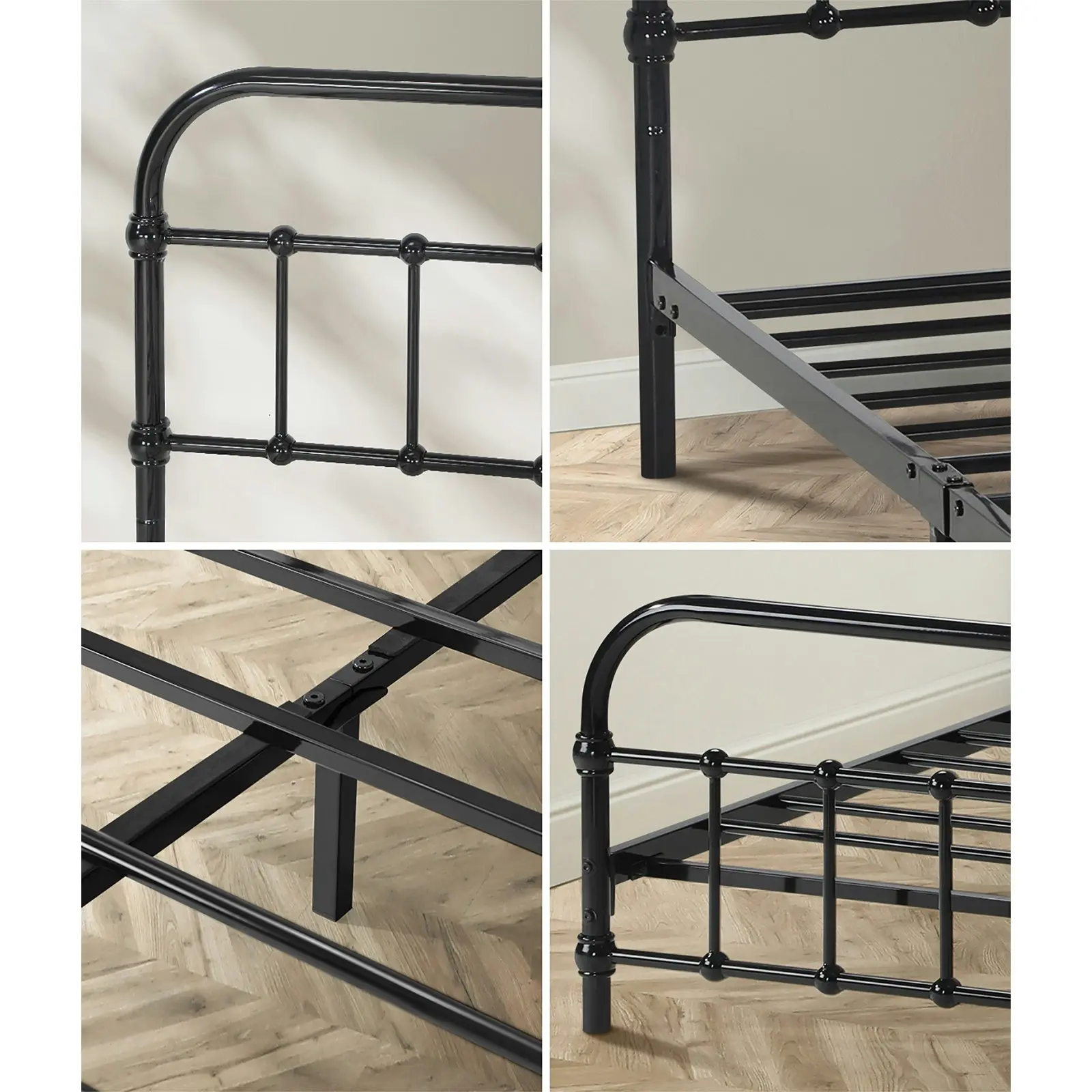 Oikiture Metal Bed Frame Queen Size Bed Base Platform