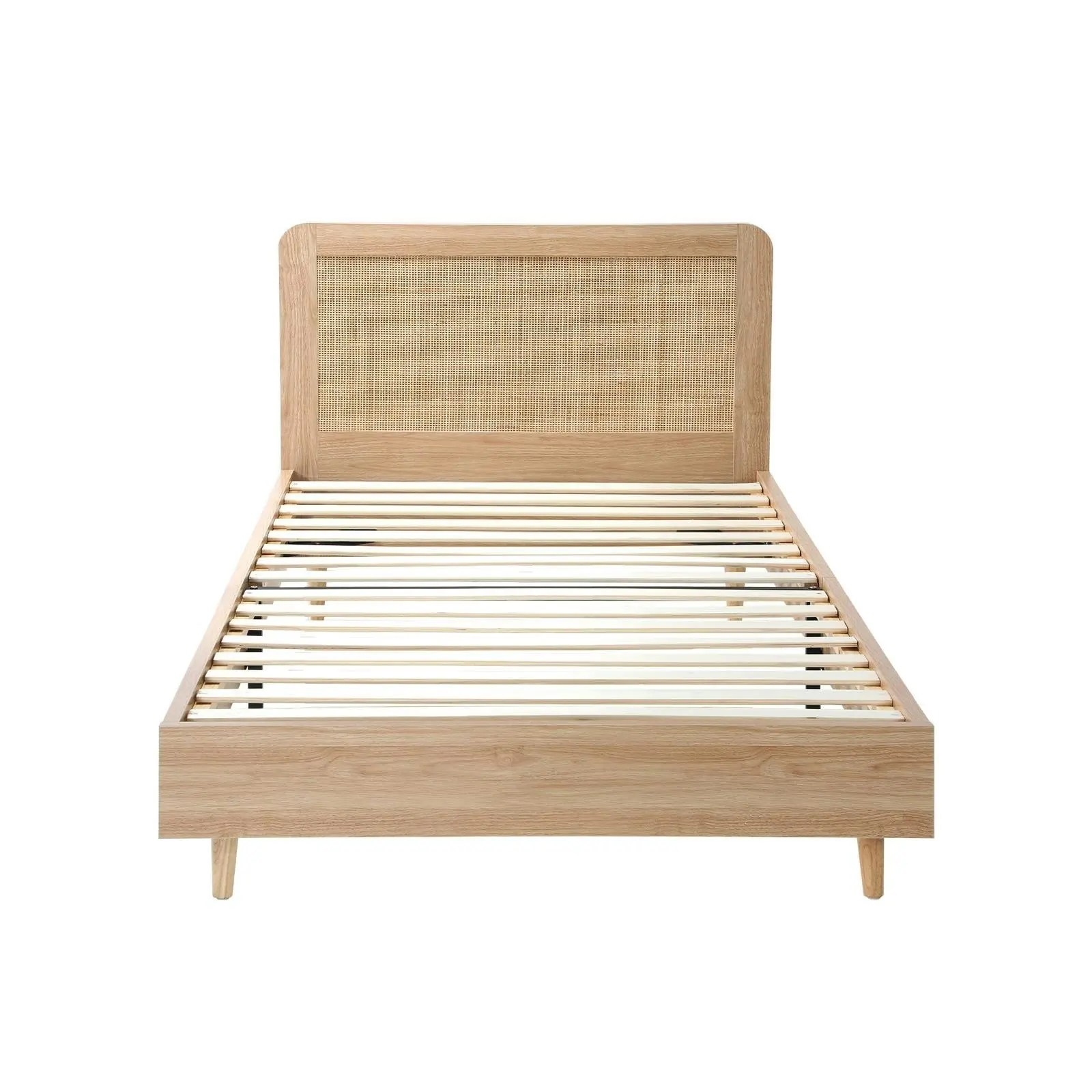 Oikiture Bed Frame King Single Size Wooden Bed Platform Genuine Rattan