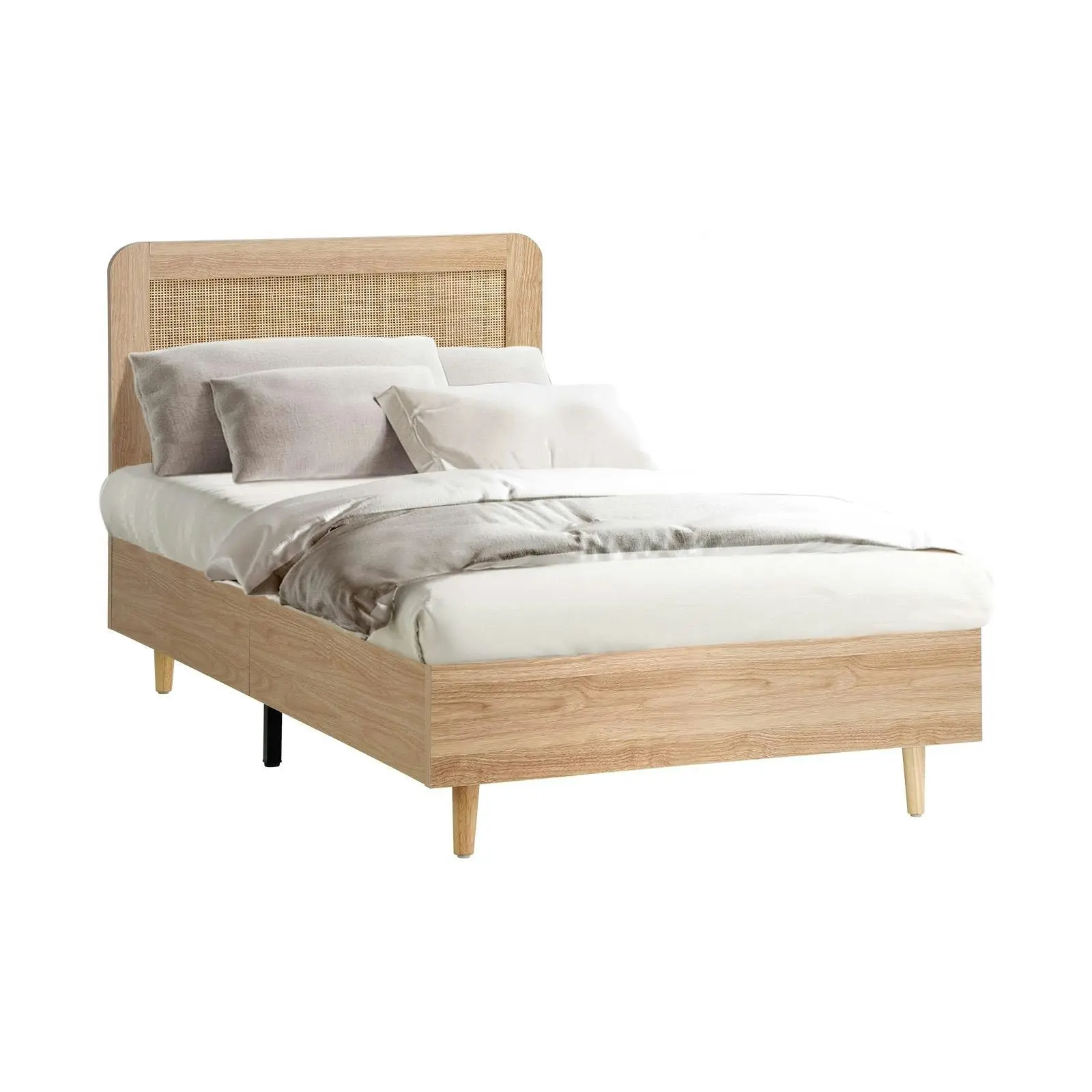 Oikiture Bed Frame King Single Size Wooden Bed Platform Genuine Rattan