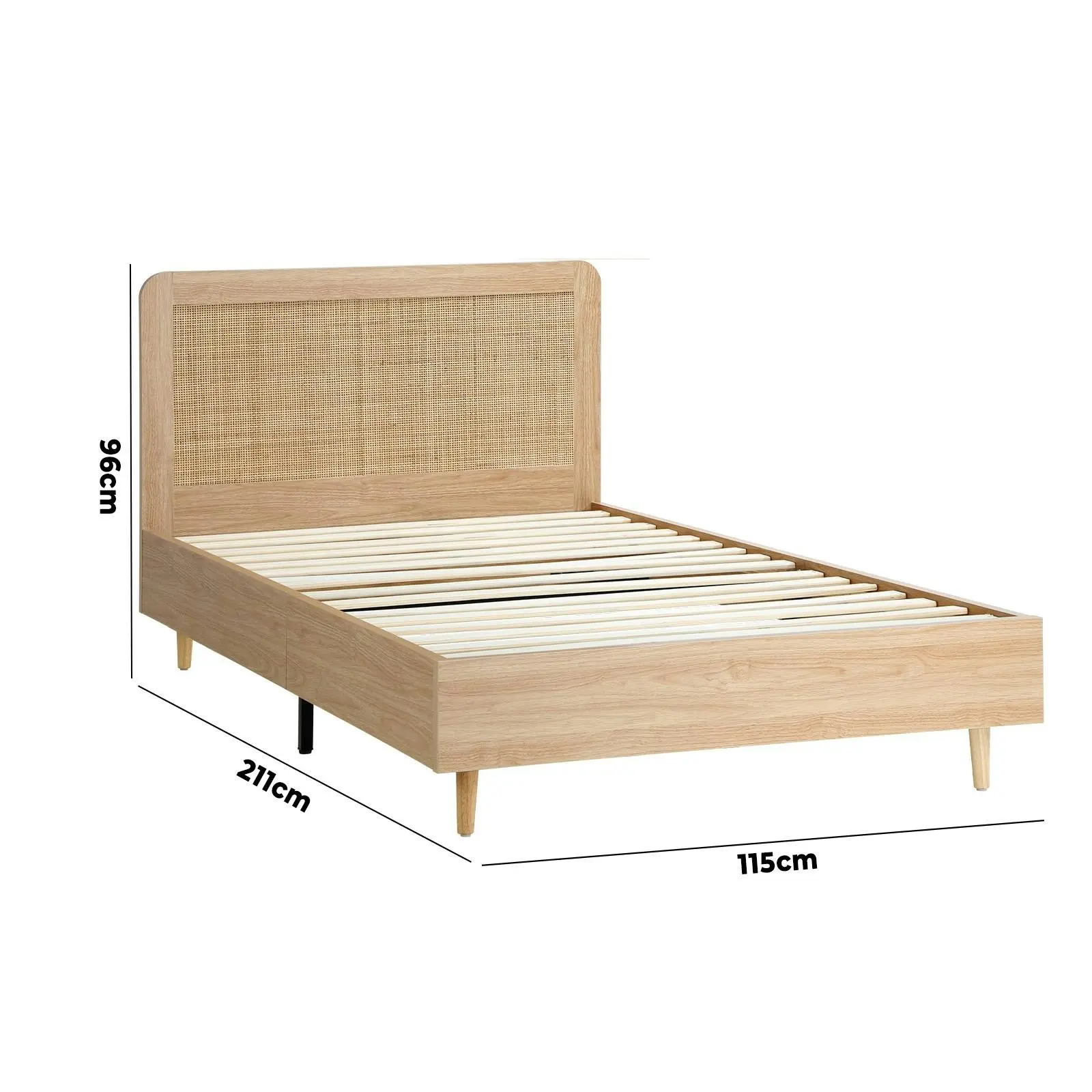 Oikiture Bed Frame King Single Size Wooden Bed Platform Genuine Rattan