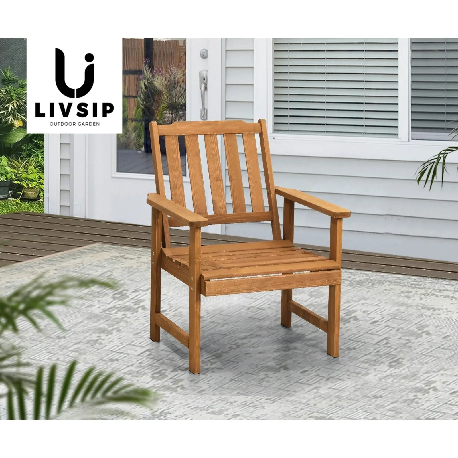 Livsip Outdoor Armchair Wooden Patio Furniture Chairs Garden Seat Brown