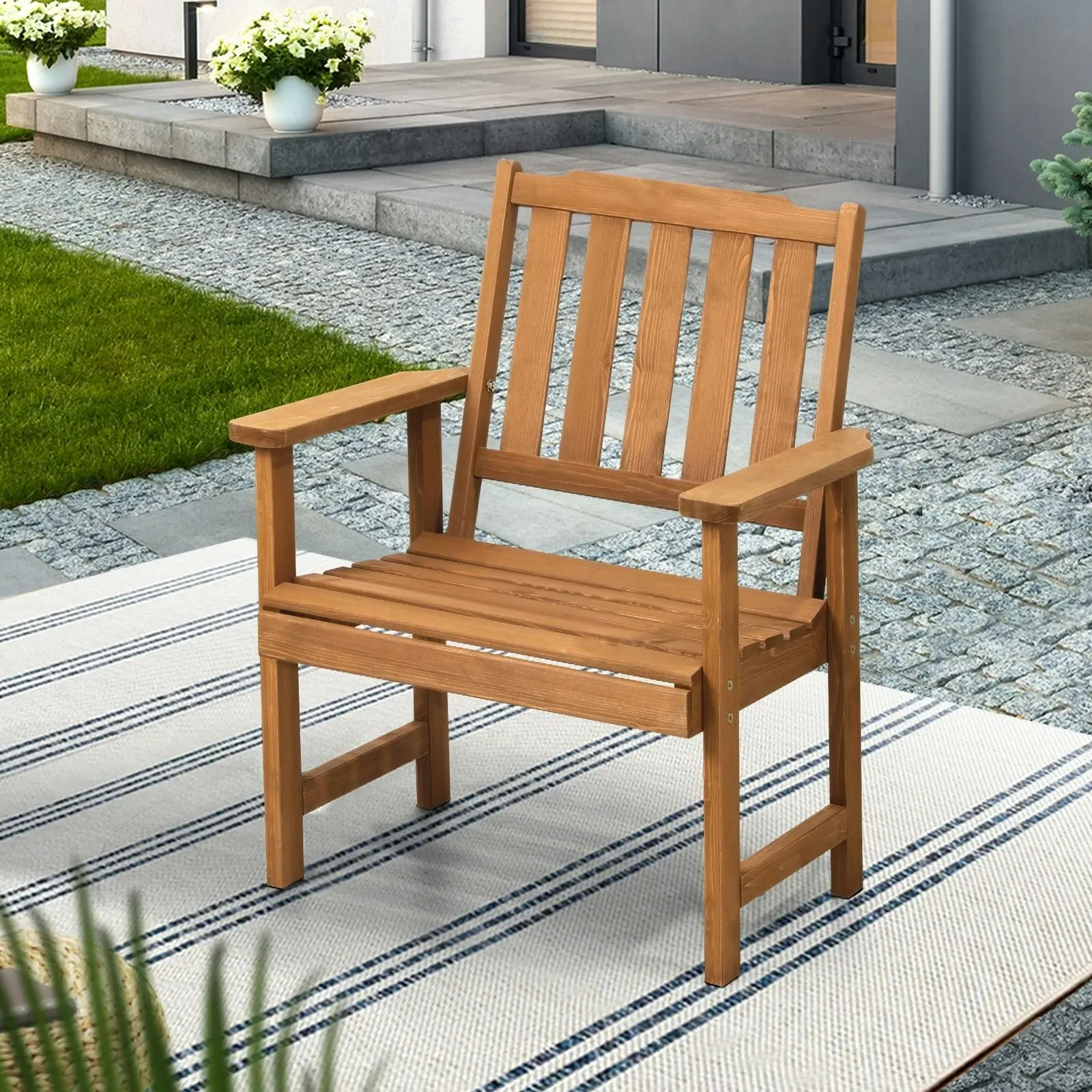 Livsip Outdoor Armchair Wooden Patio Furniture Chairs Garden Seat Brown