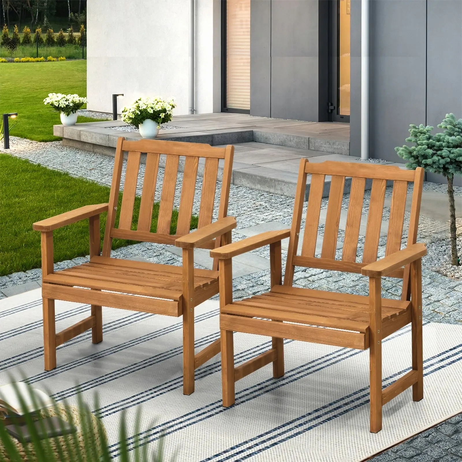 Livsip Outdoor Armchair Wooden Patio Furniture Set of 2 Chairs Set Garden Seat