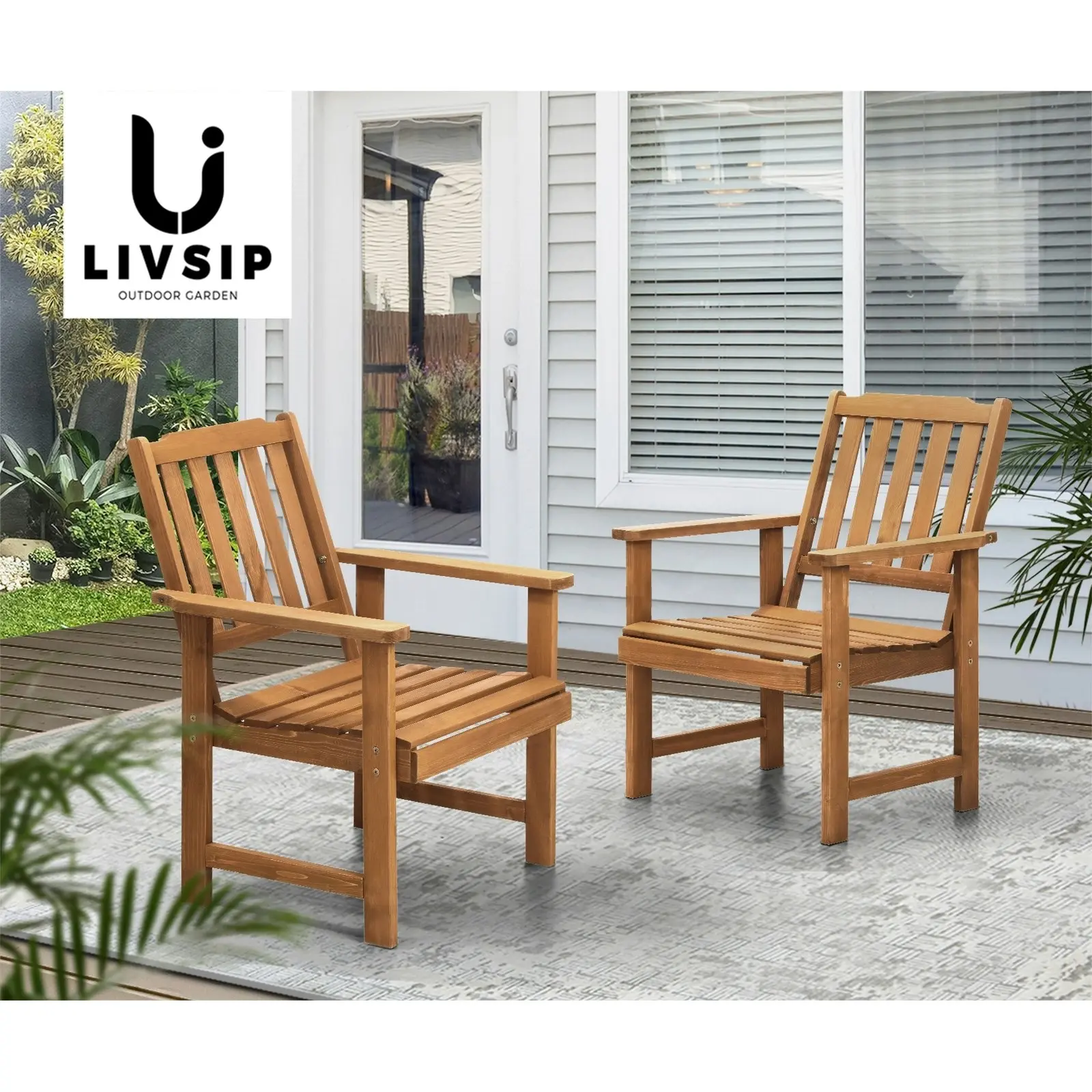 Livsip Outdoor Armchair Wooden Patio Furniture Set of 2 Chairs Set Garden Seat