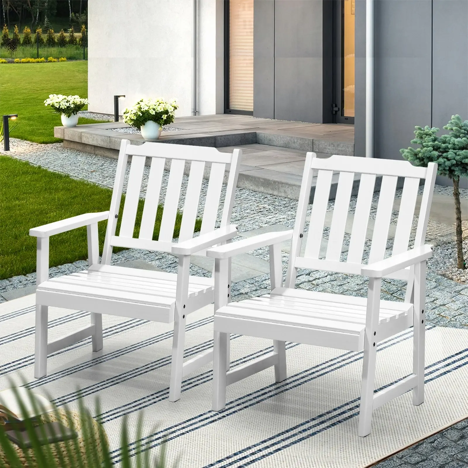 Livsip Outdoor Armchair Wooden Patio Furniture 2PCS Chairs Set Garden Seat White