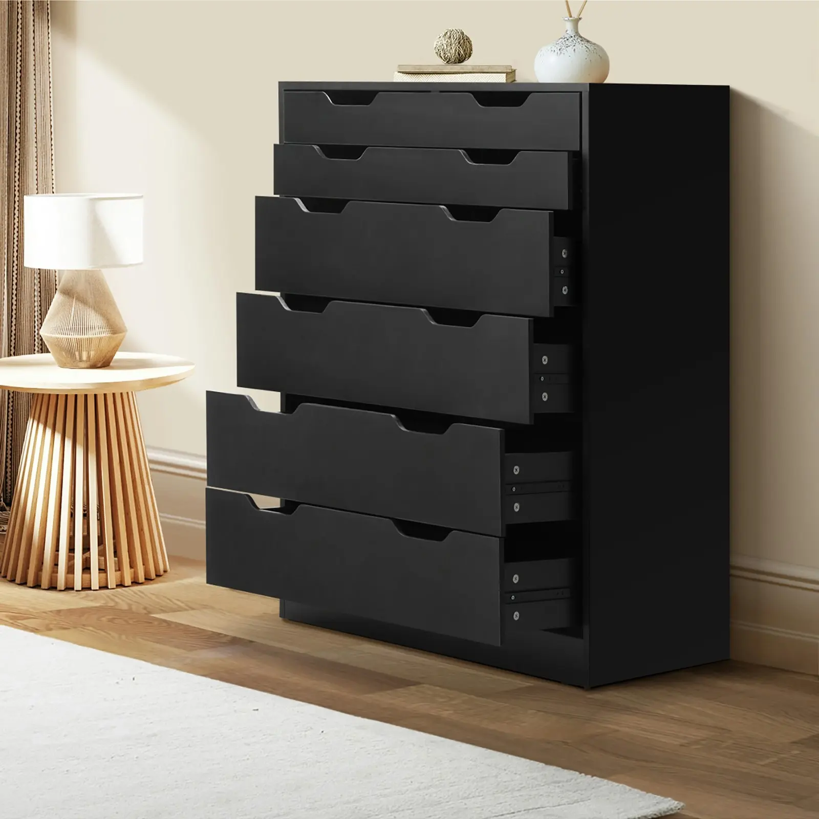 Oikiture 6 Chest of Drawers Tallboy Black PMA