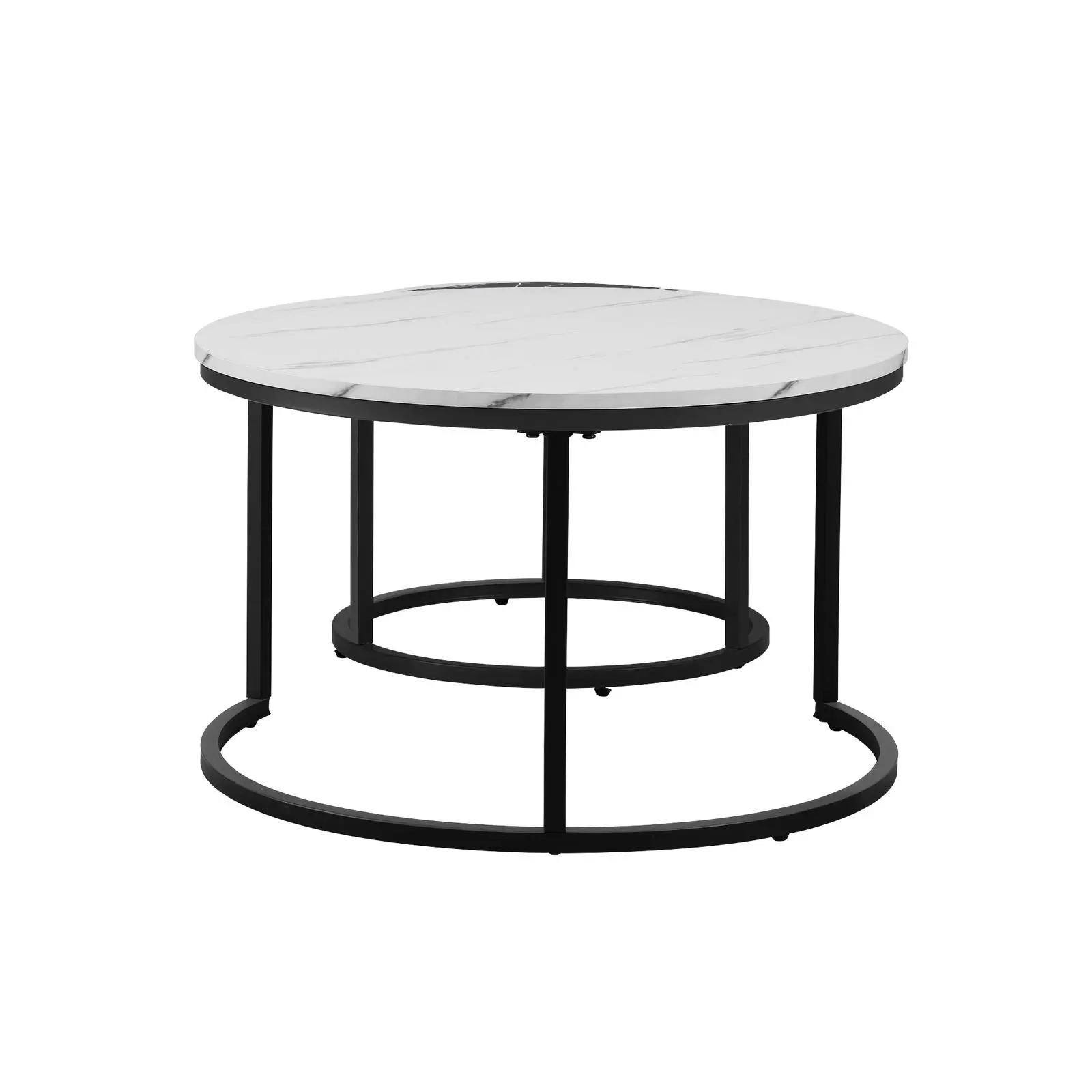 Oikiture Set of 2 Coffee Table Round Nesting Side End Table White and Black