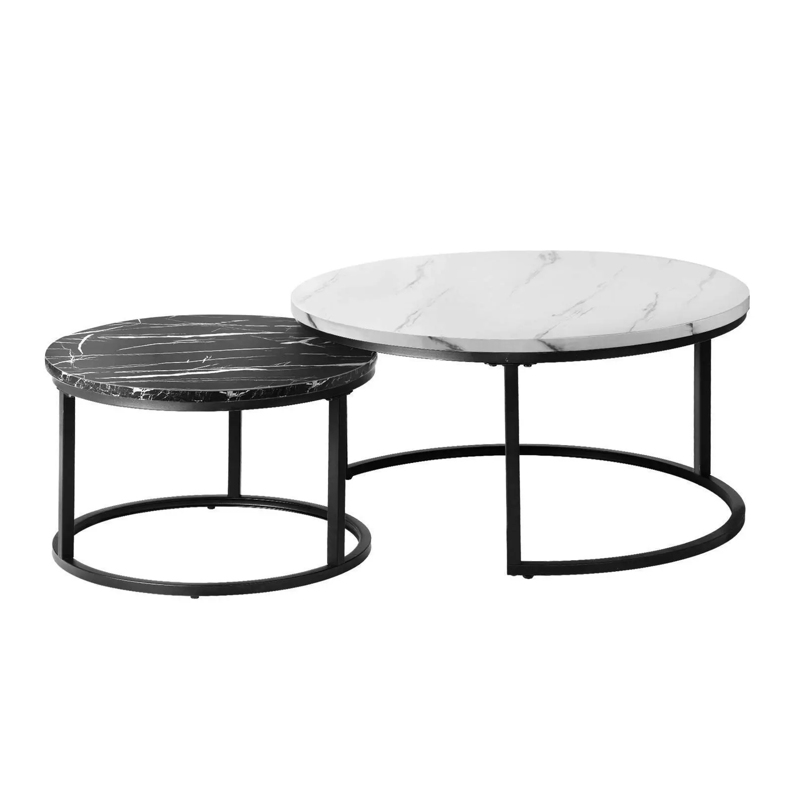 Oikiture Set of 2 Coffee Table Round Nesting Side End Table White and Black