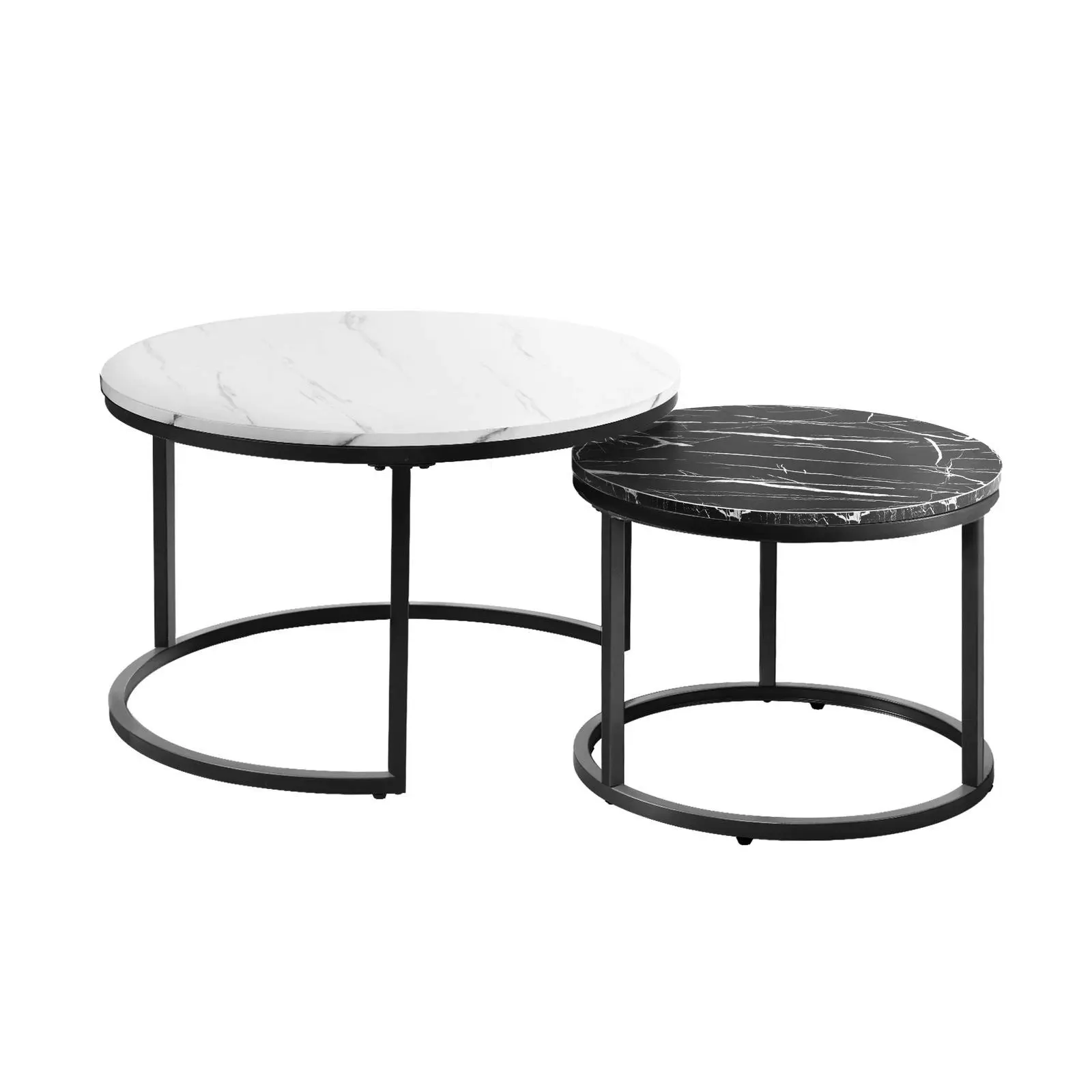 Oikiture Set of 2 Coffee Table Round Nesting Side End Table White and Black