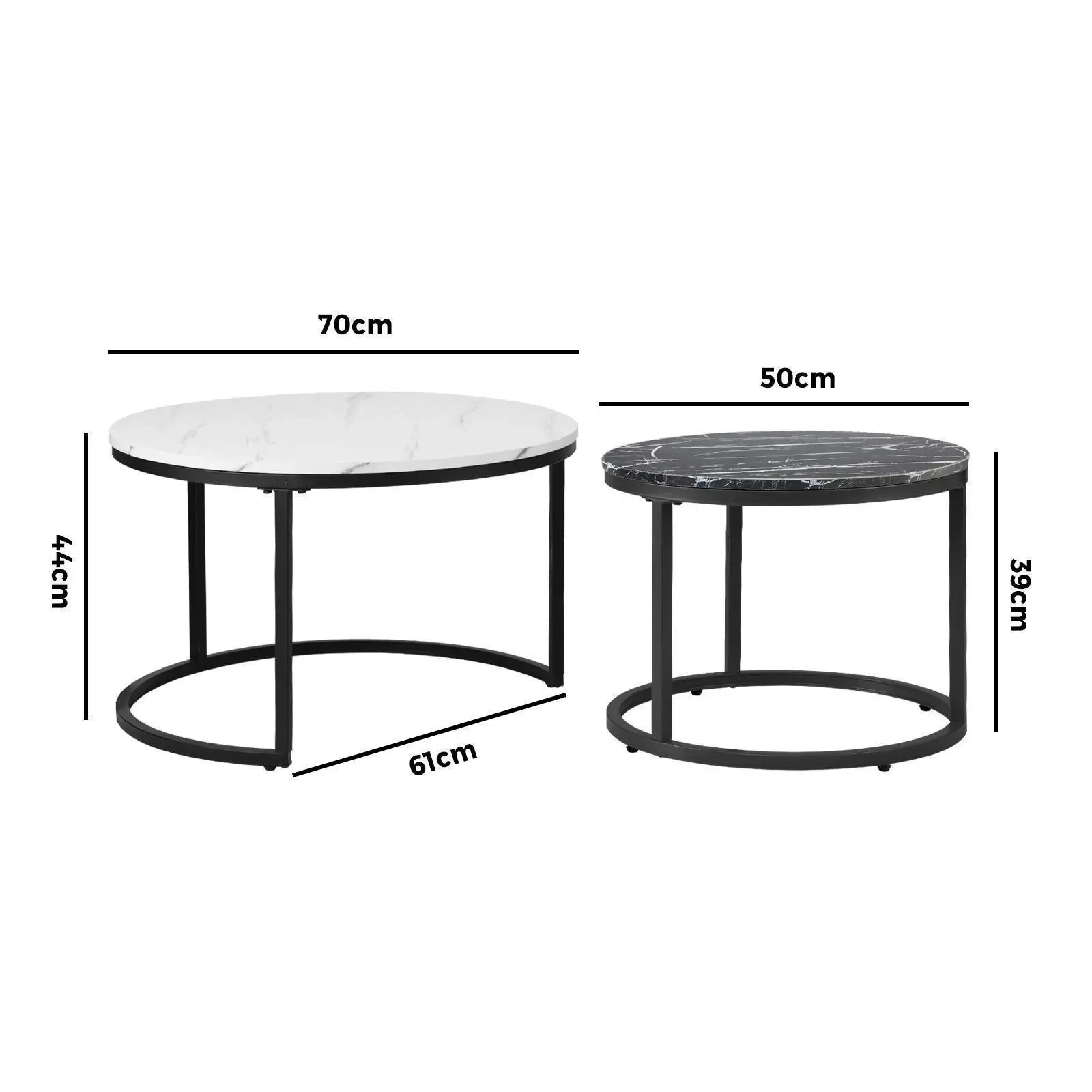 Oikiture Set of 2 Coffee Table Round Nesting Side End Table White and Black