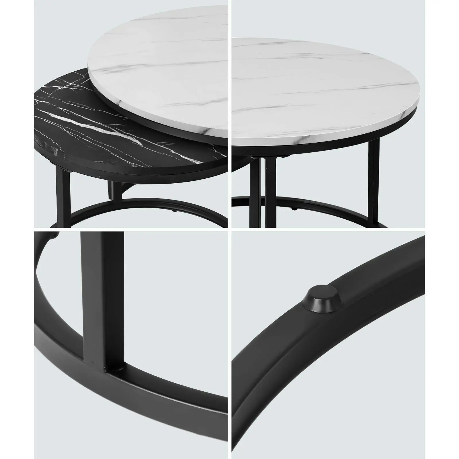 Oikiture Set of 2 Coffee Table Round Nesting Side End Table White and Black