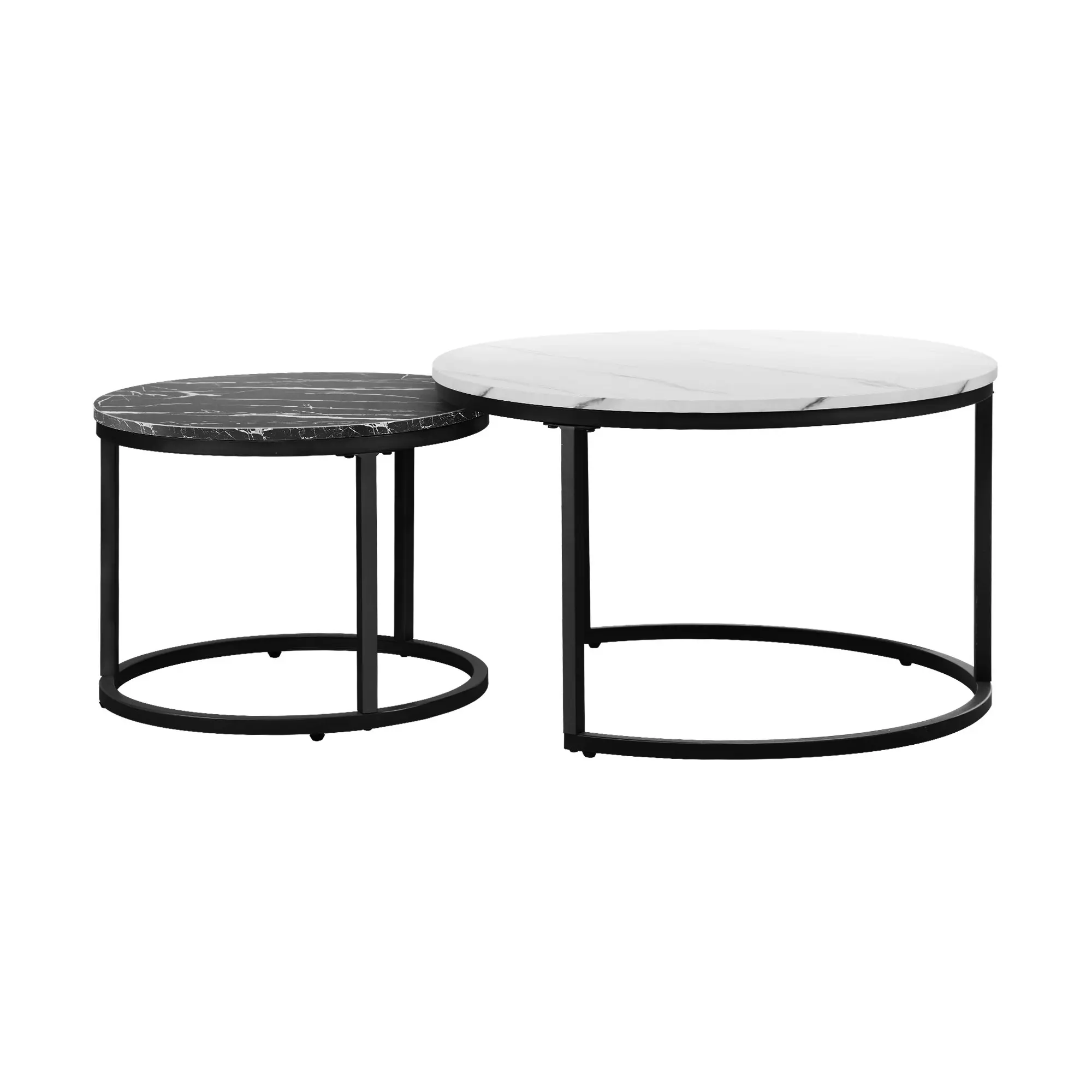 Oikiture Set of 2 Coffee Table Round Nesting Side End Table White and Black