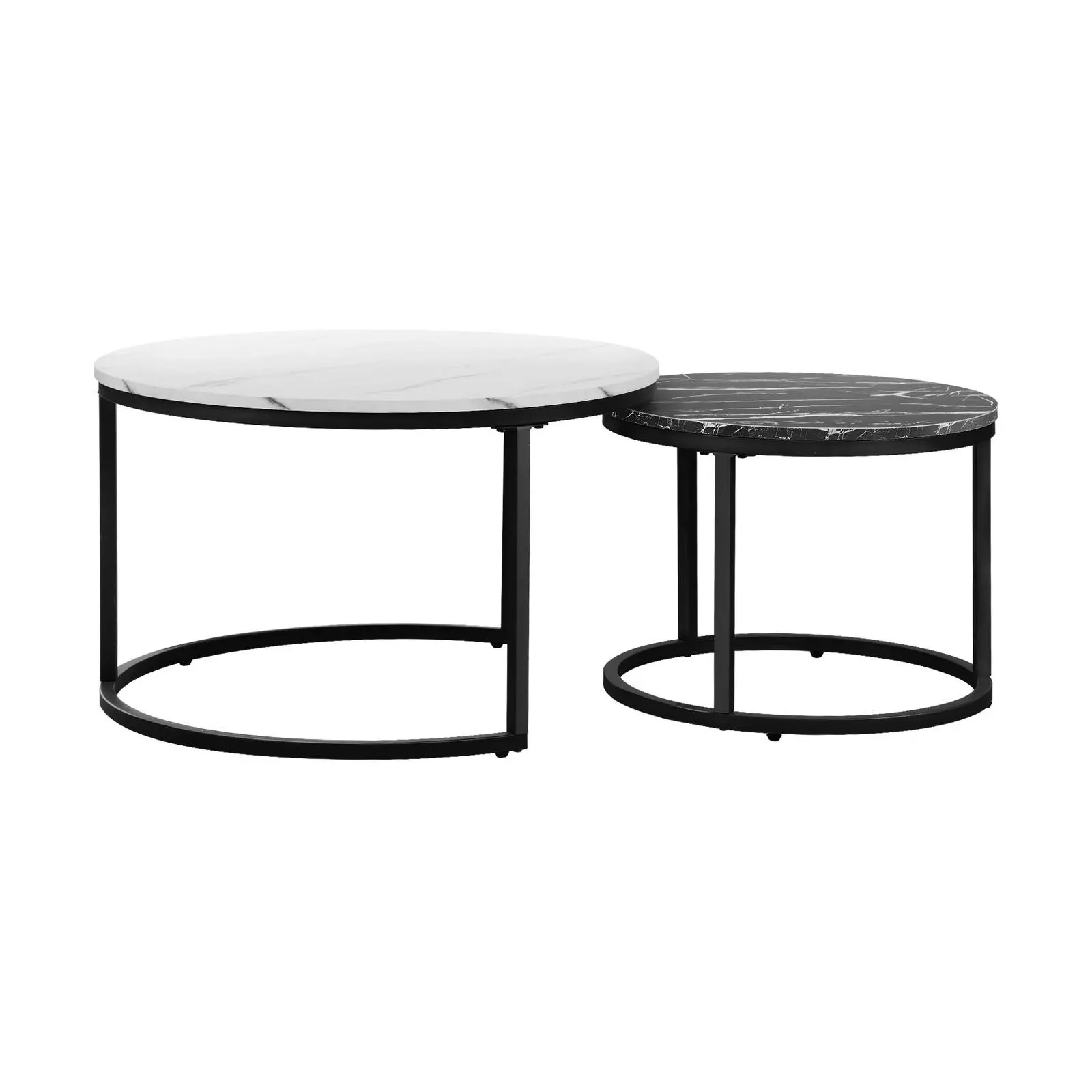 Oikiture Set of 2 Coffee Table Round Nesting Side End Table White and Black