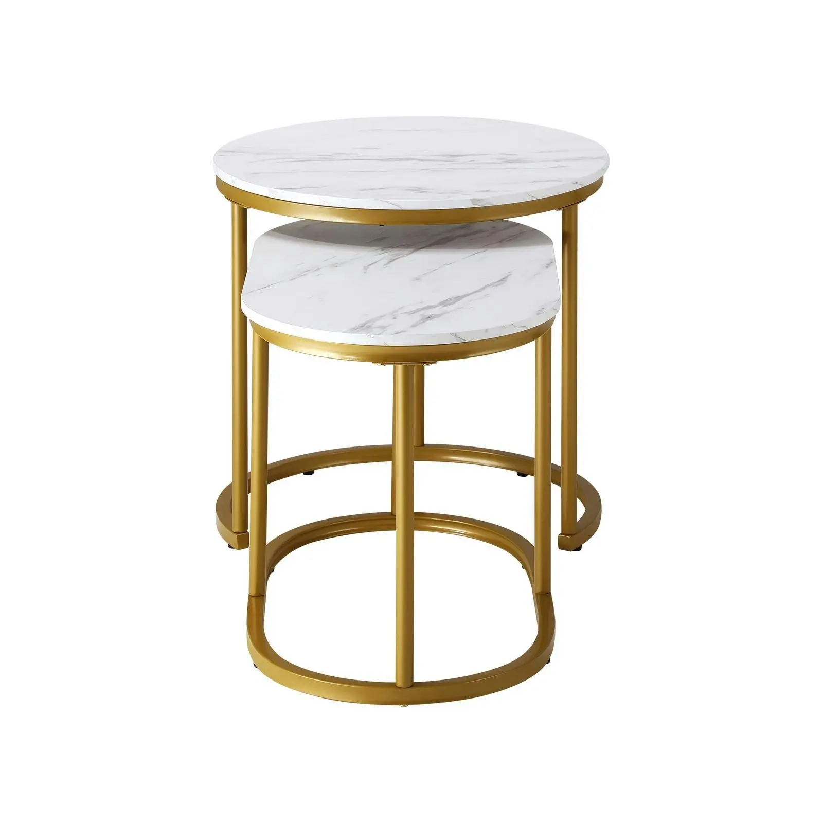 Oikiture Set of 2 Coffee Table Round Oval Marble Nesting Side End Table Gold